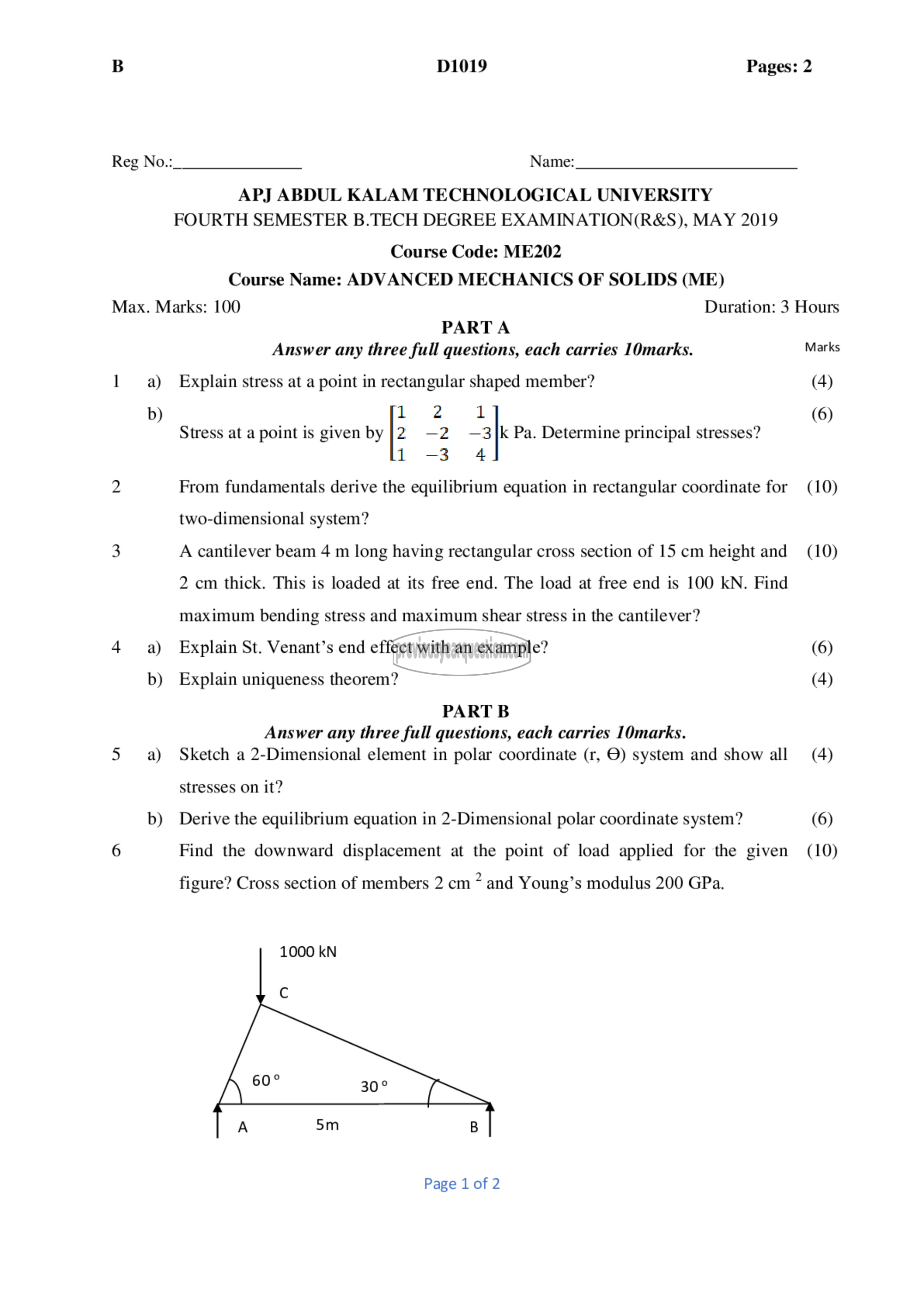 Question Paper - Advanced Mechanics of Solids-1