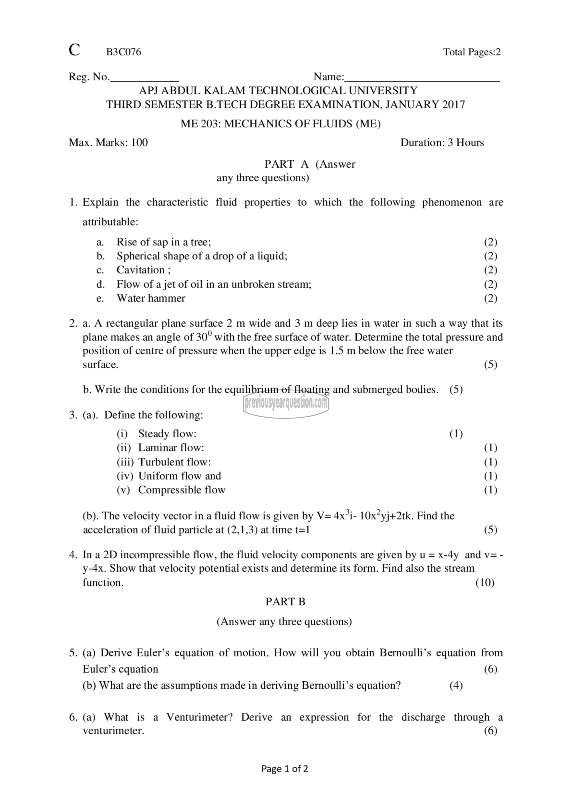 Question Paper - Mechanics of Fluids-1