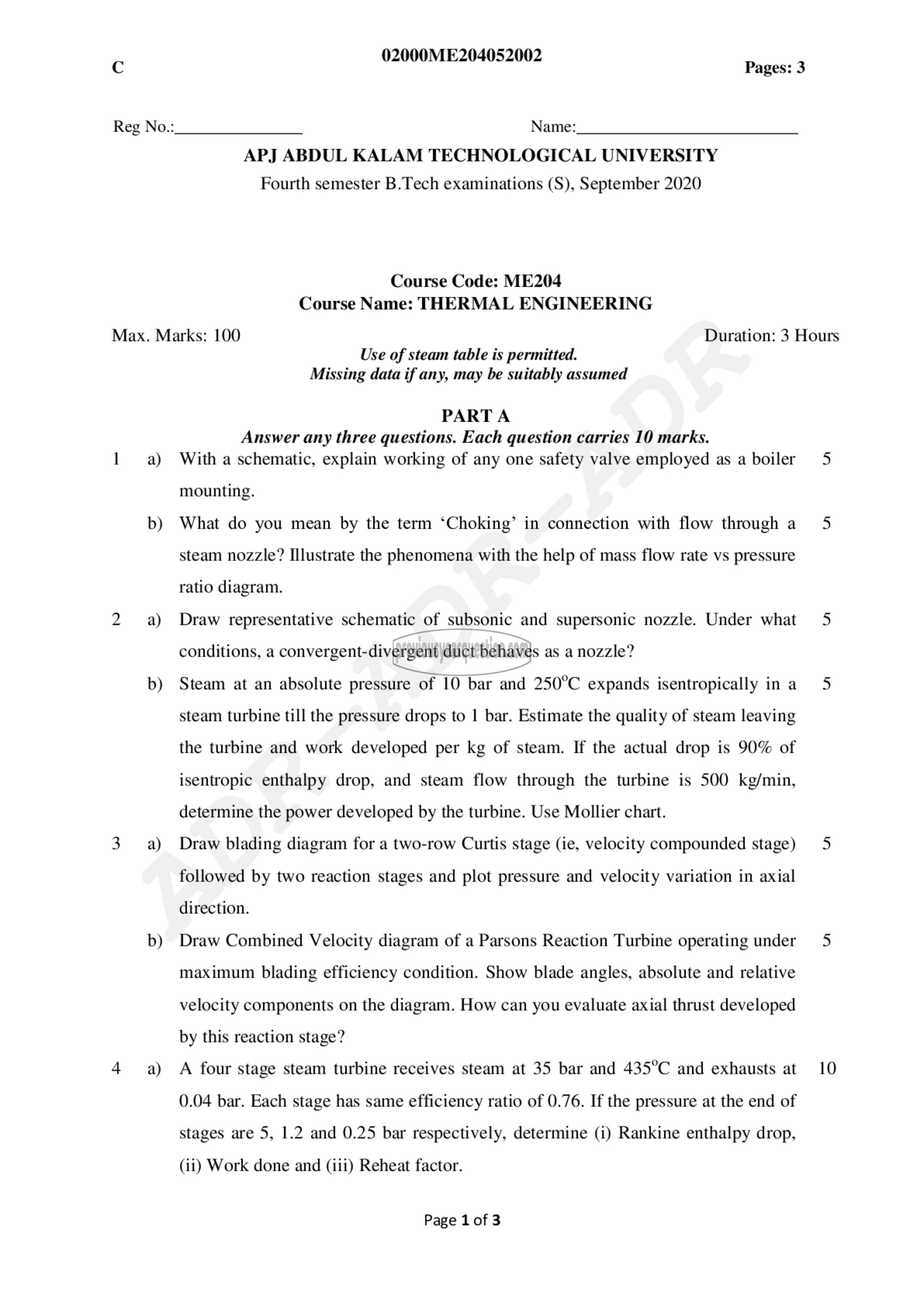 Question Paper - Thermal Engineering-1