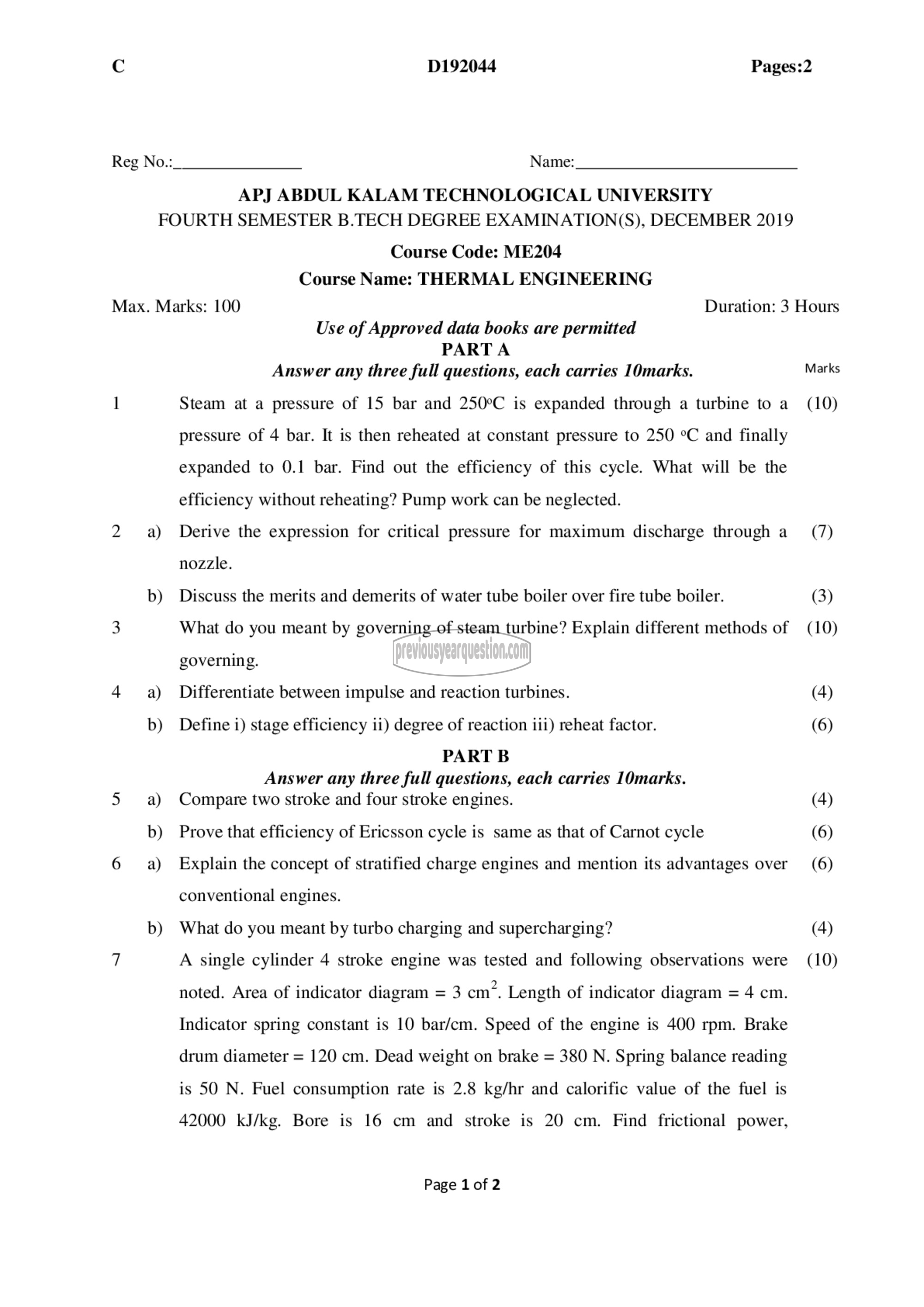 Question Paper - Thermal Engineering-1