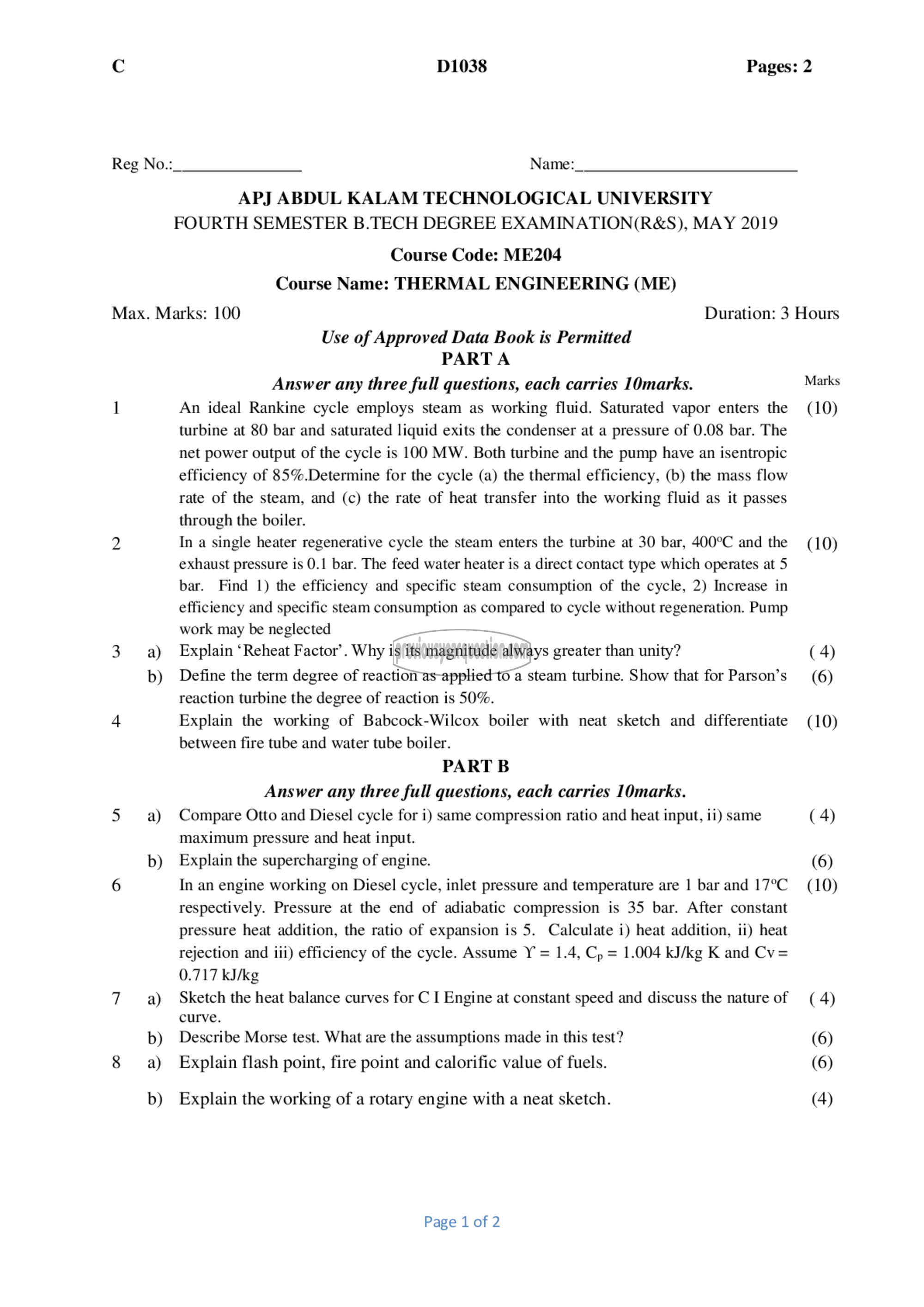 Question Paper - Thermal Engineering-1