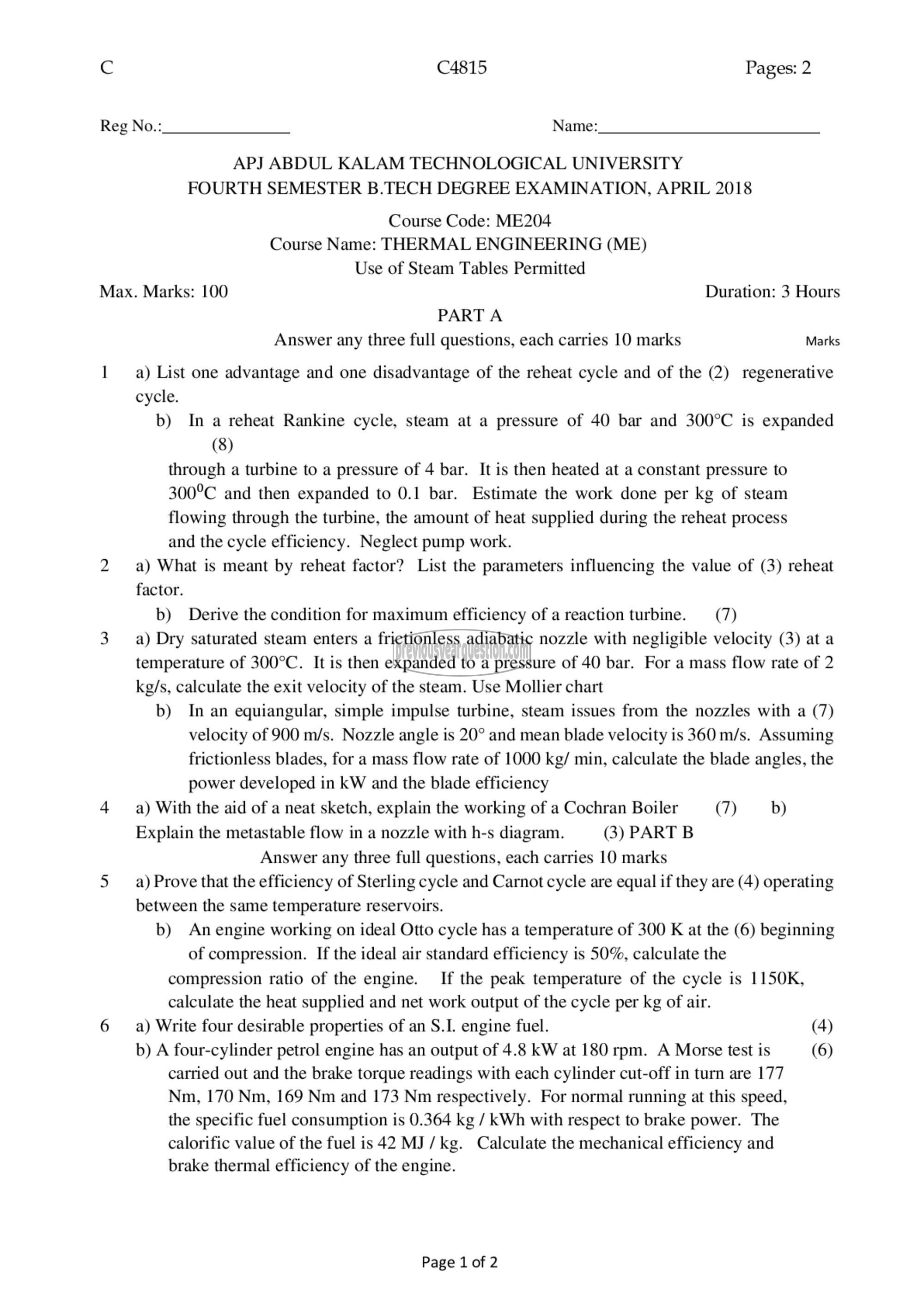 Question Paper - Thermal Engineering-1