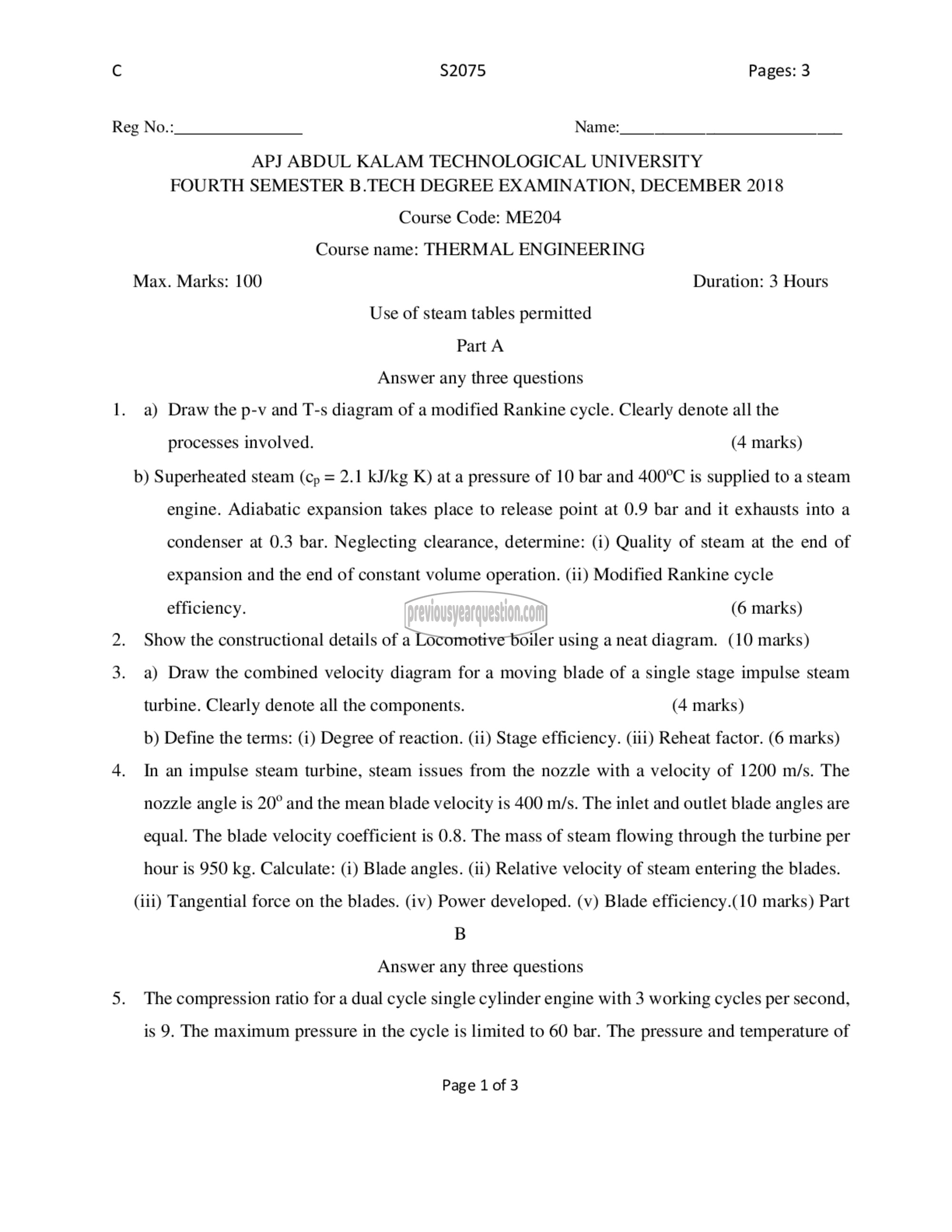 Question Paper - Thermal Engineering-1