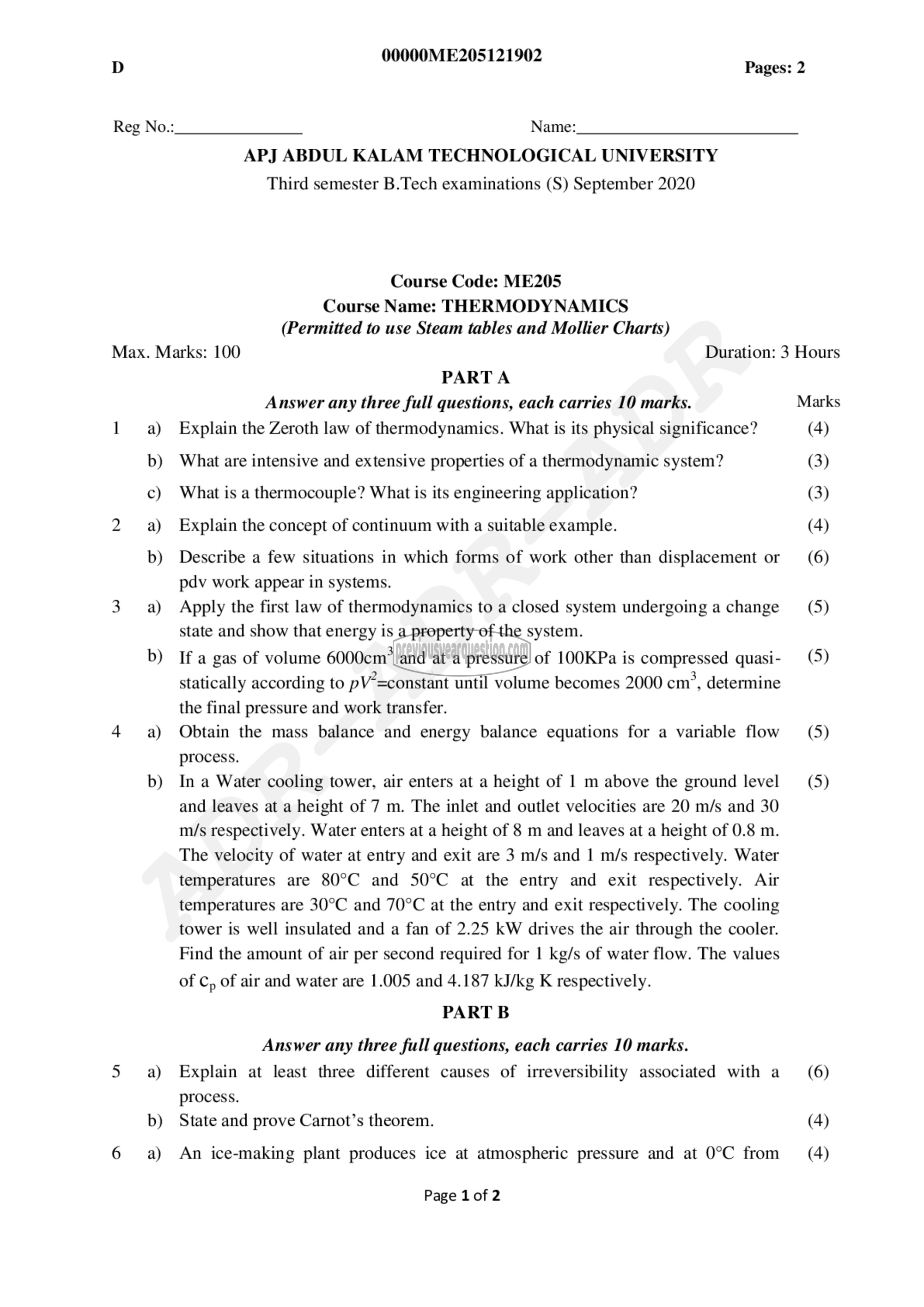 Question Paper - Thermodynamics-1