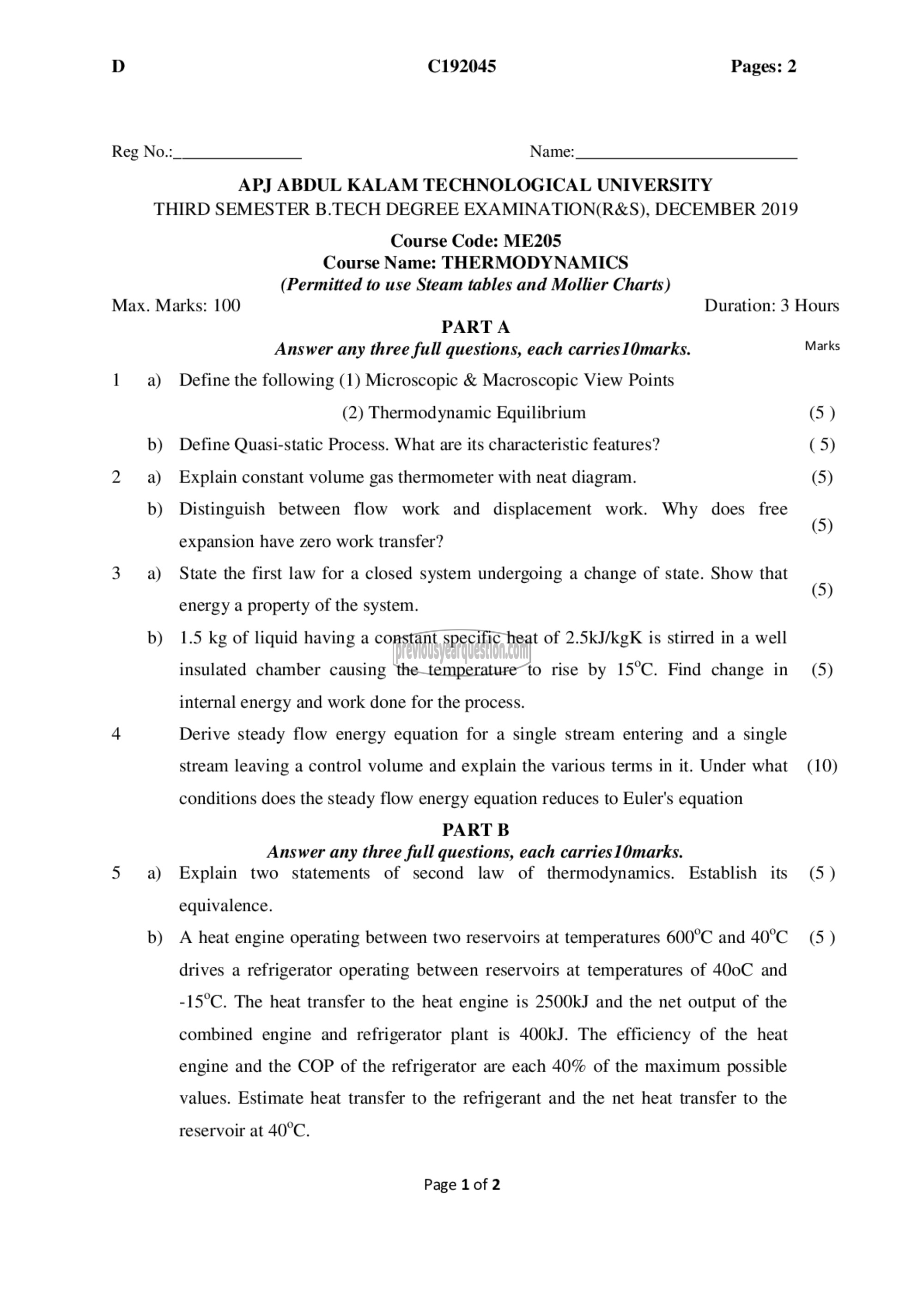 Question Paper - Thermodynamics-1