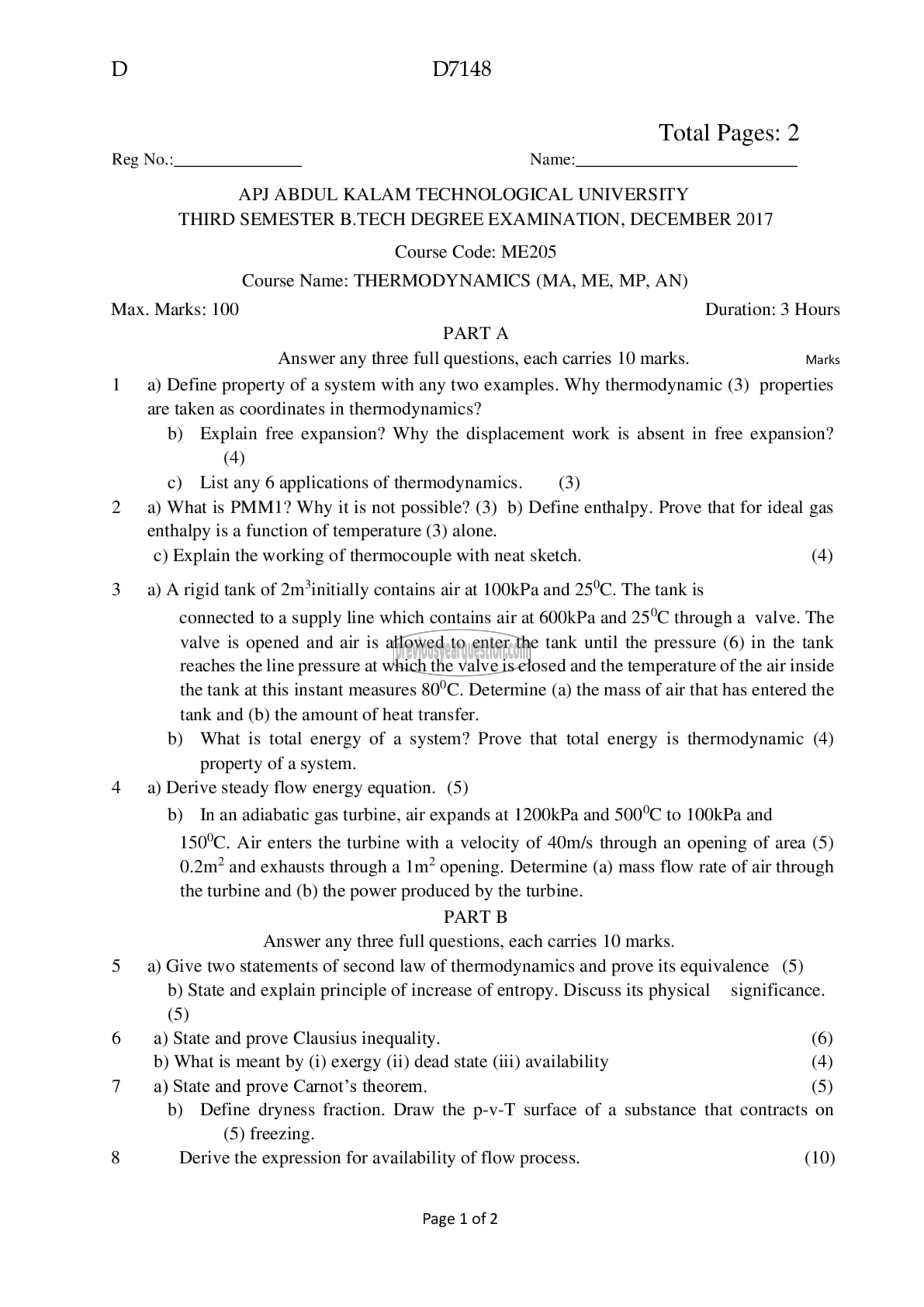 Question Paper - Thermodynamics-1