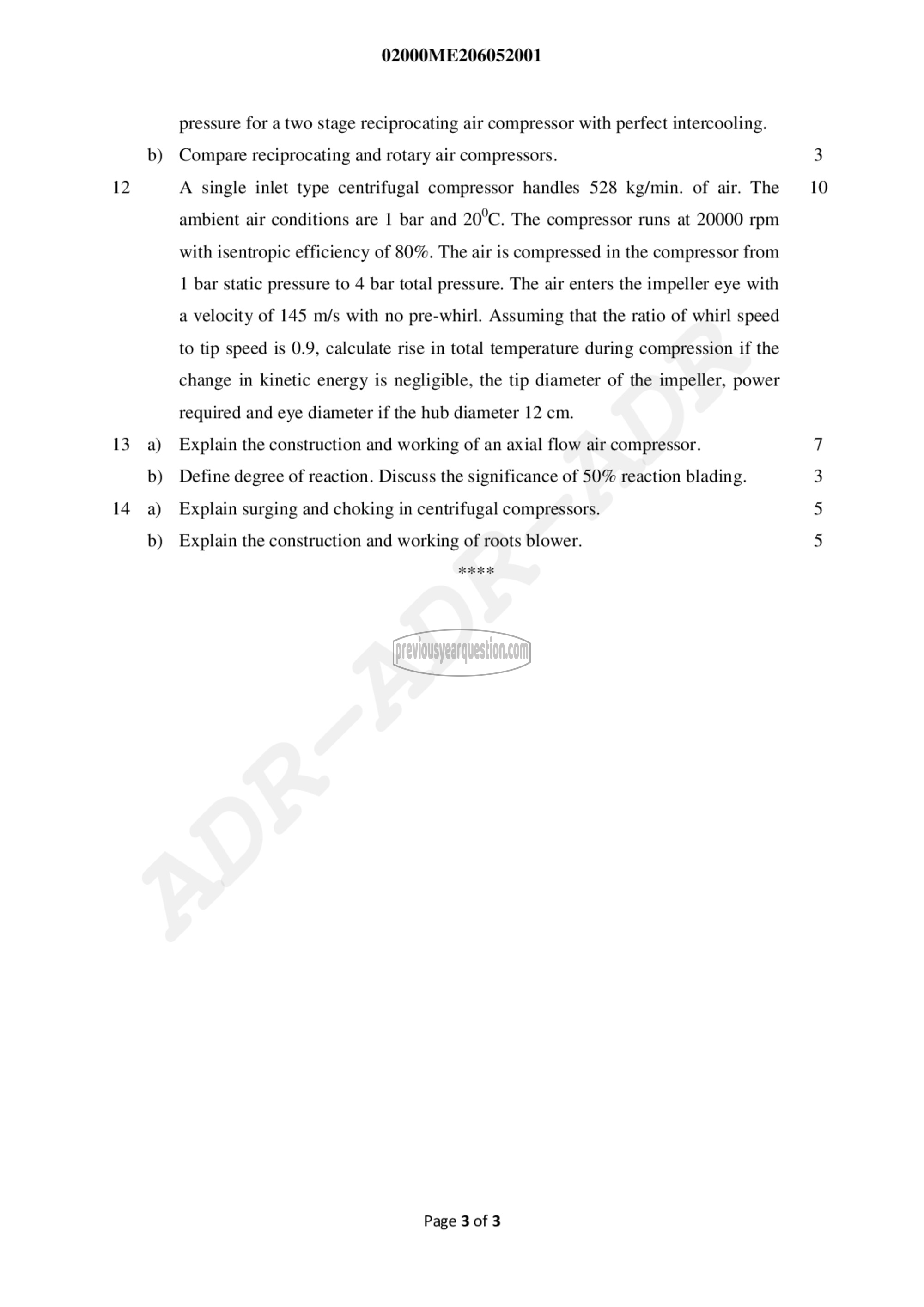 Question Paper - Fluid Machinery-3