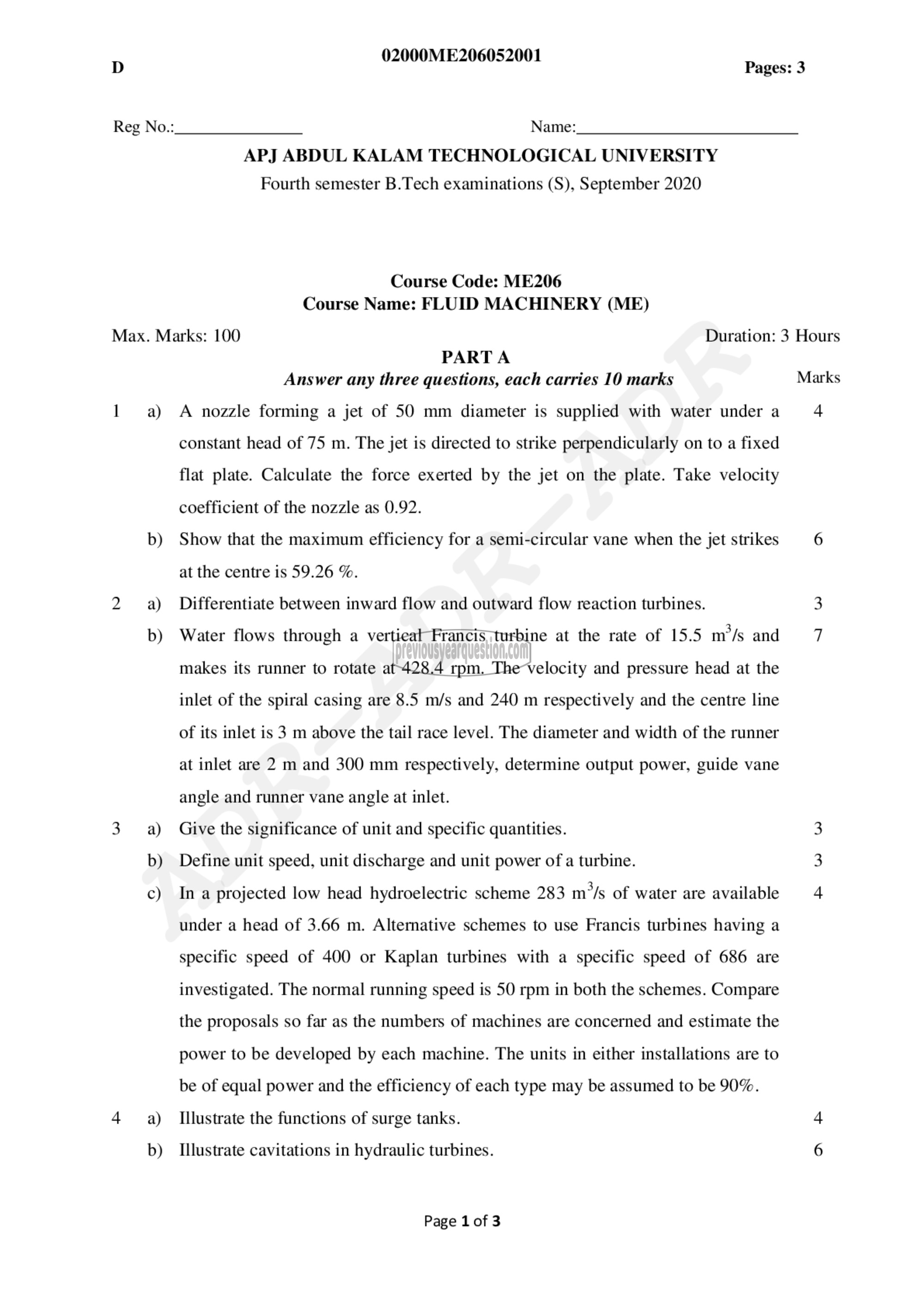 Question Paper - Fluid Machinery-1