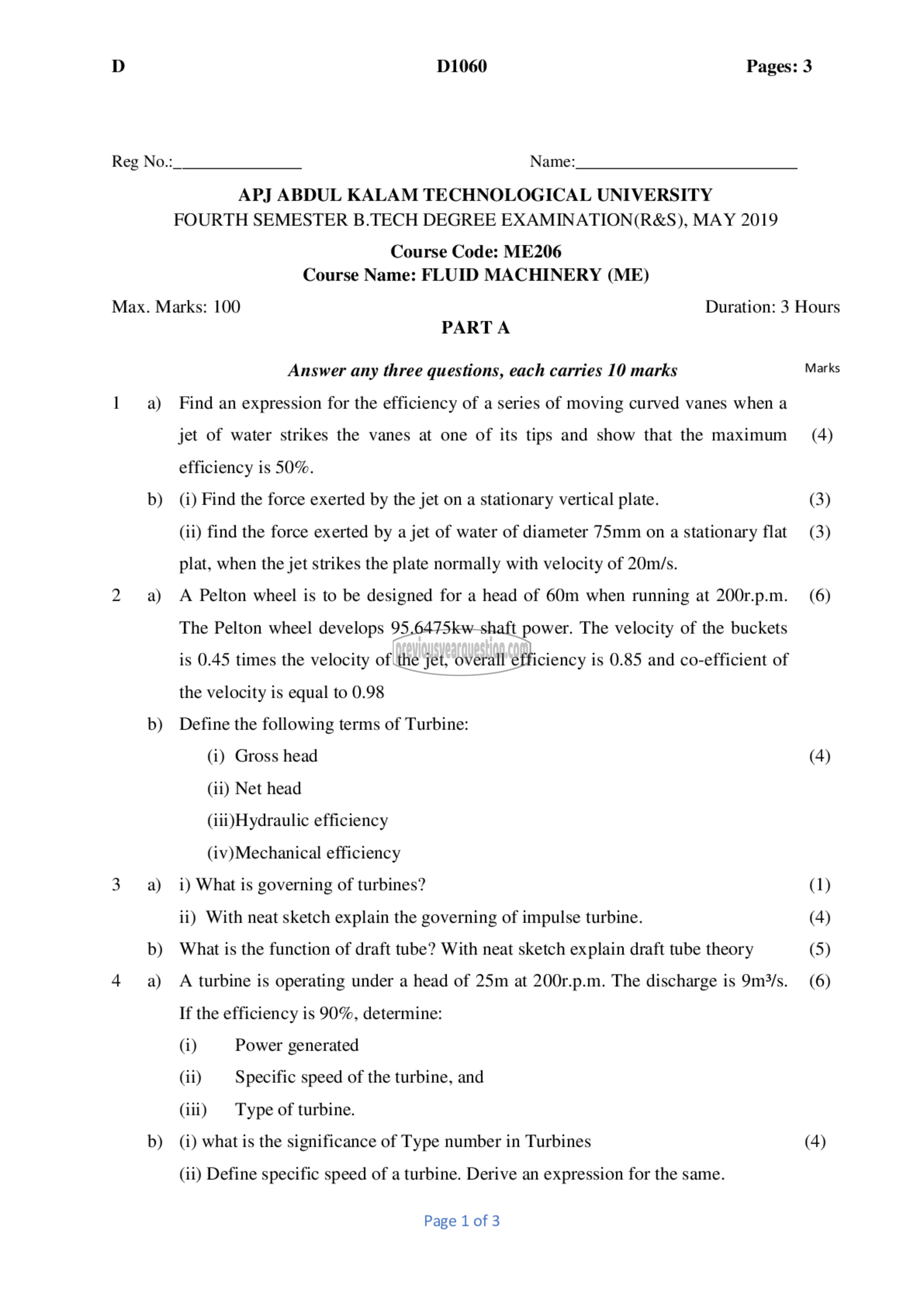 Question Paper - Fluid Machinery-1