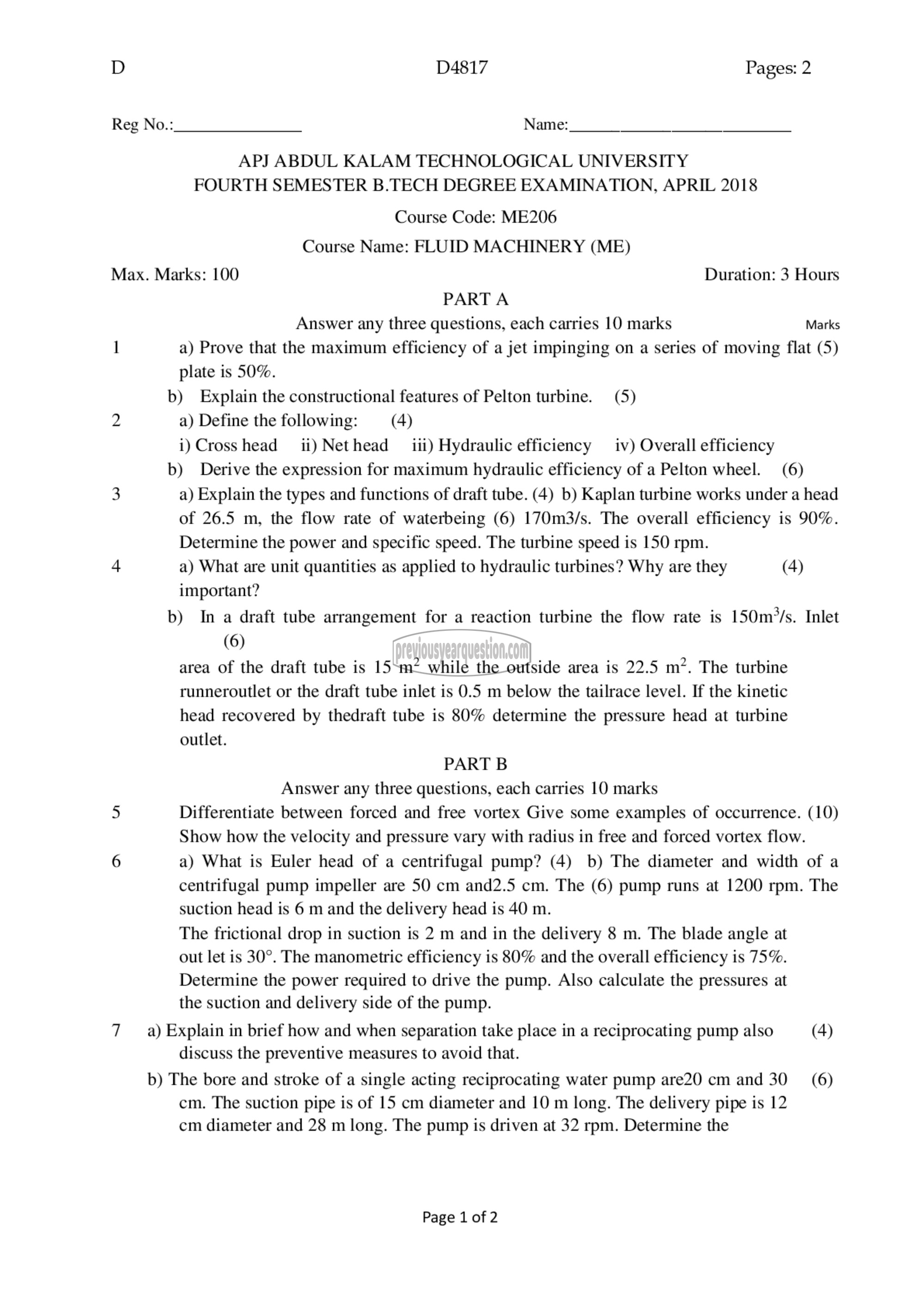 Question Paper - Fluid Machinery-1