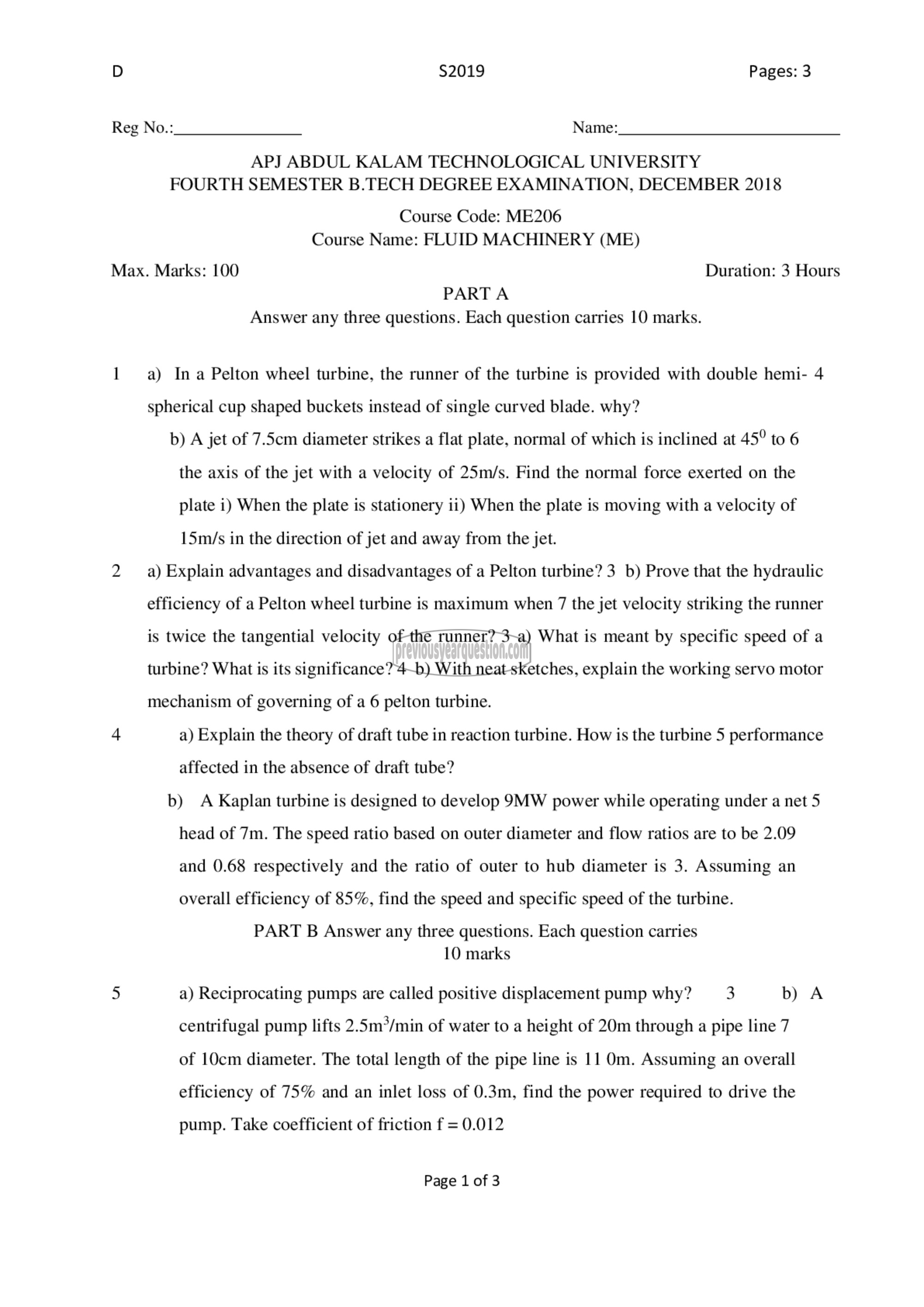 Question Paper - Fluid Machinery-1