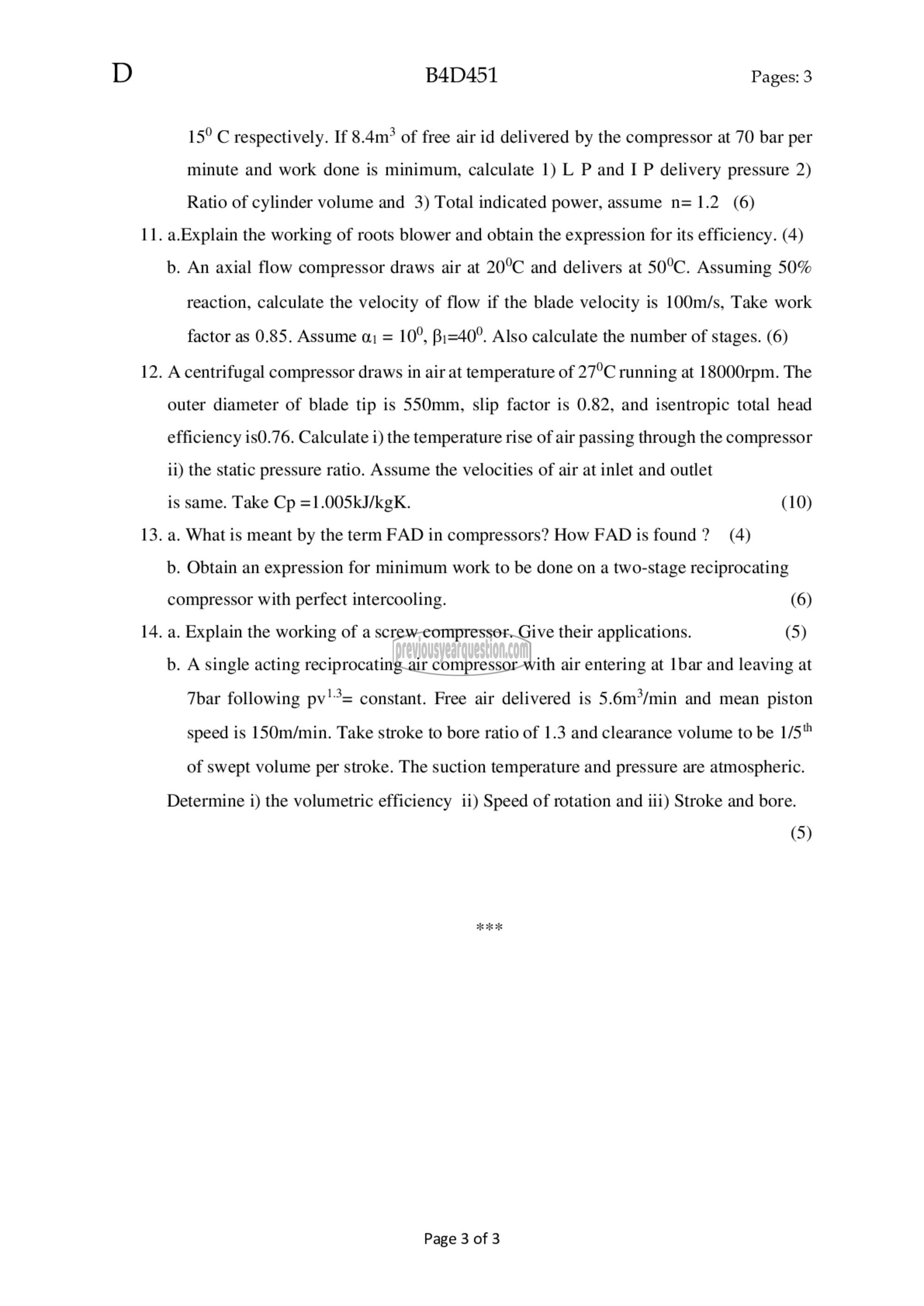 Question Paper - Fluid Machinery-3