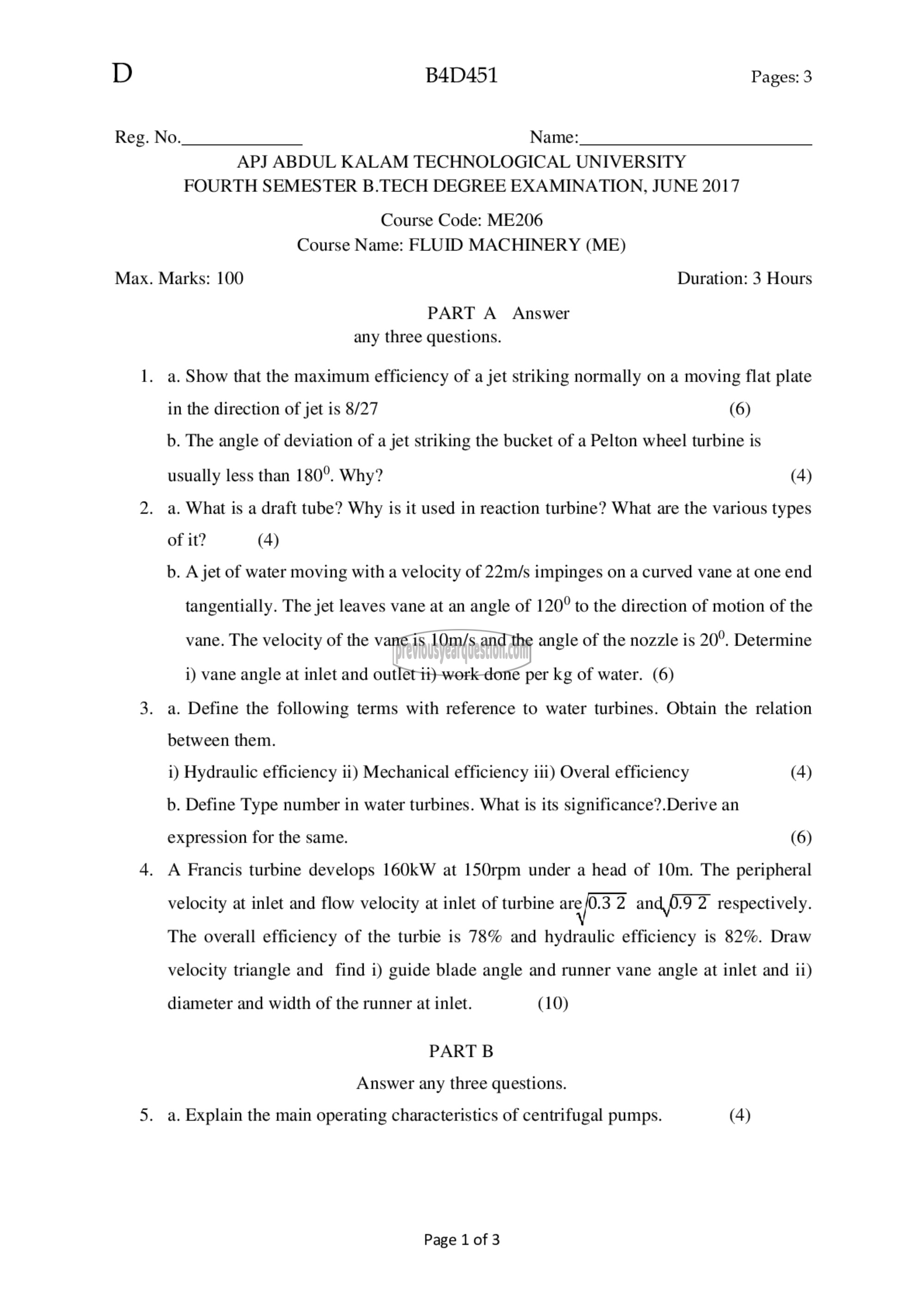 Question Paper - Fluid Machinery-1