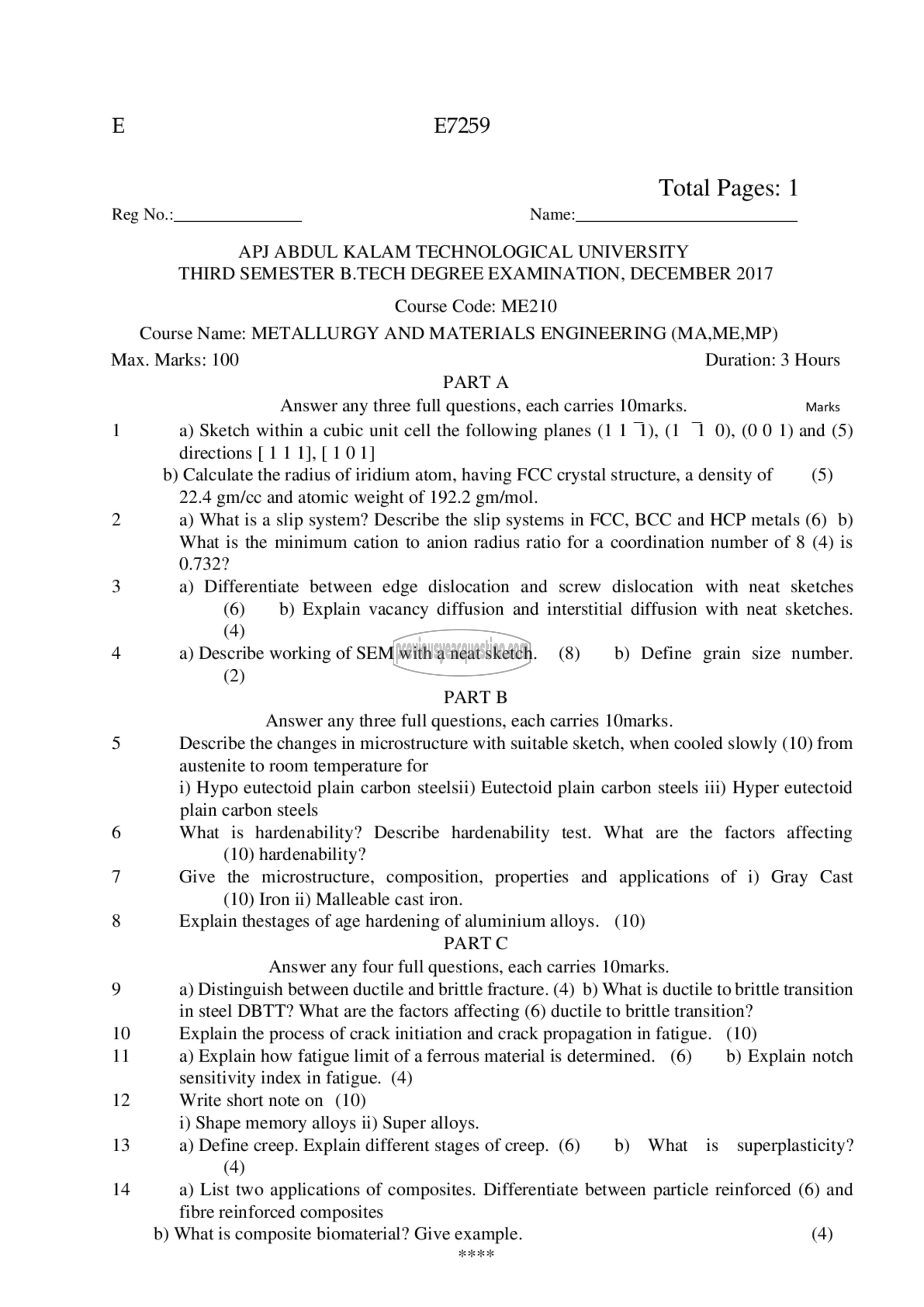 Question Paper - Metallurgy & Materials Engineering-1