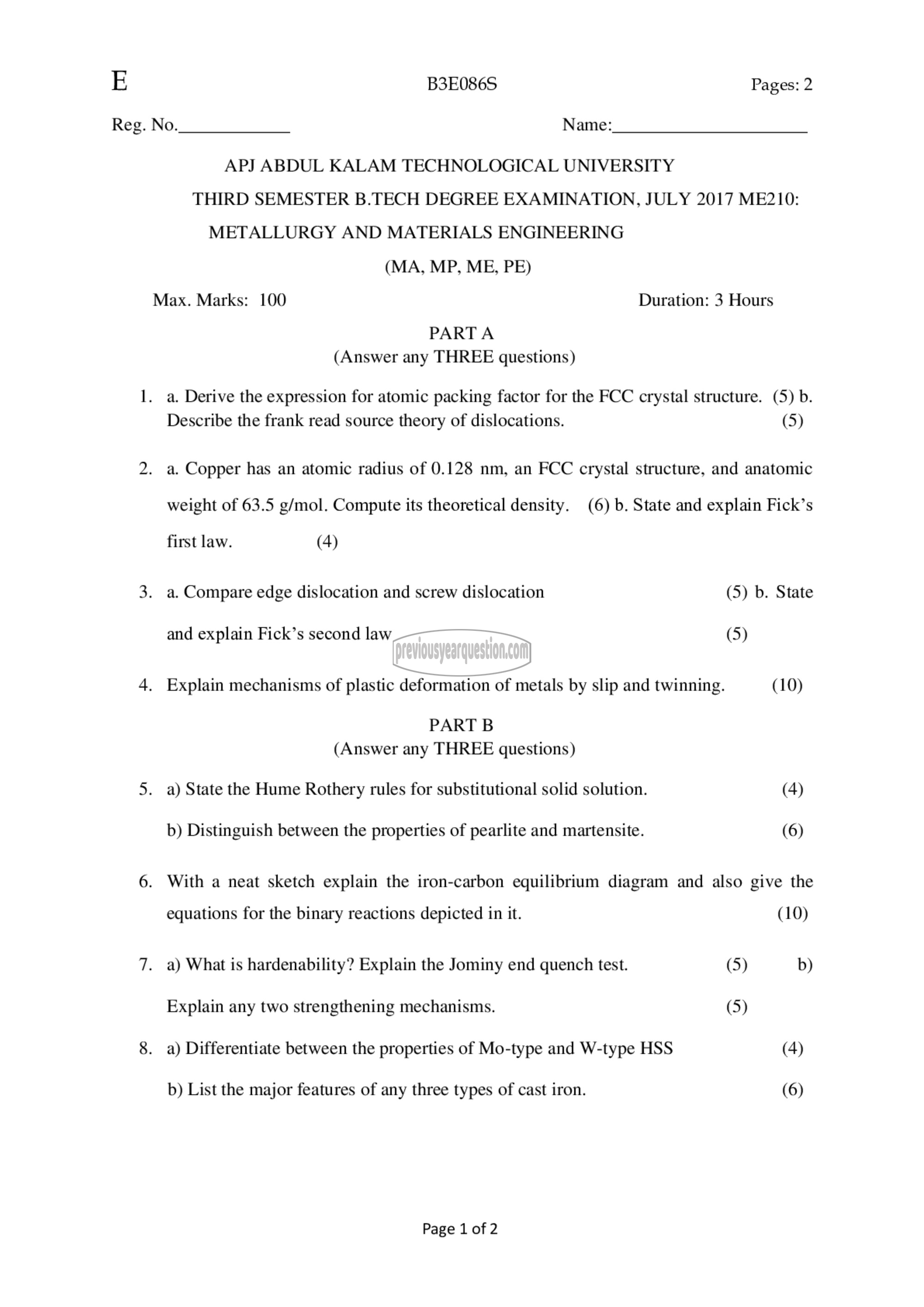 Question Paper - Metallurgy & Materials Engineering-1