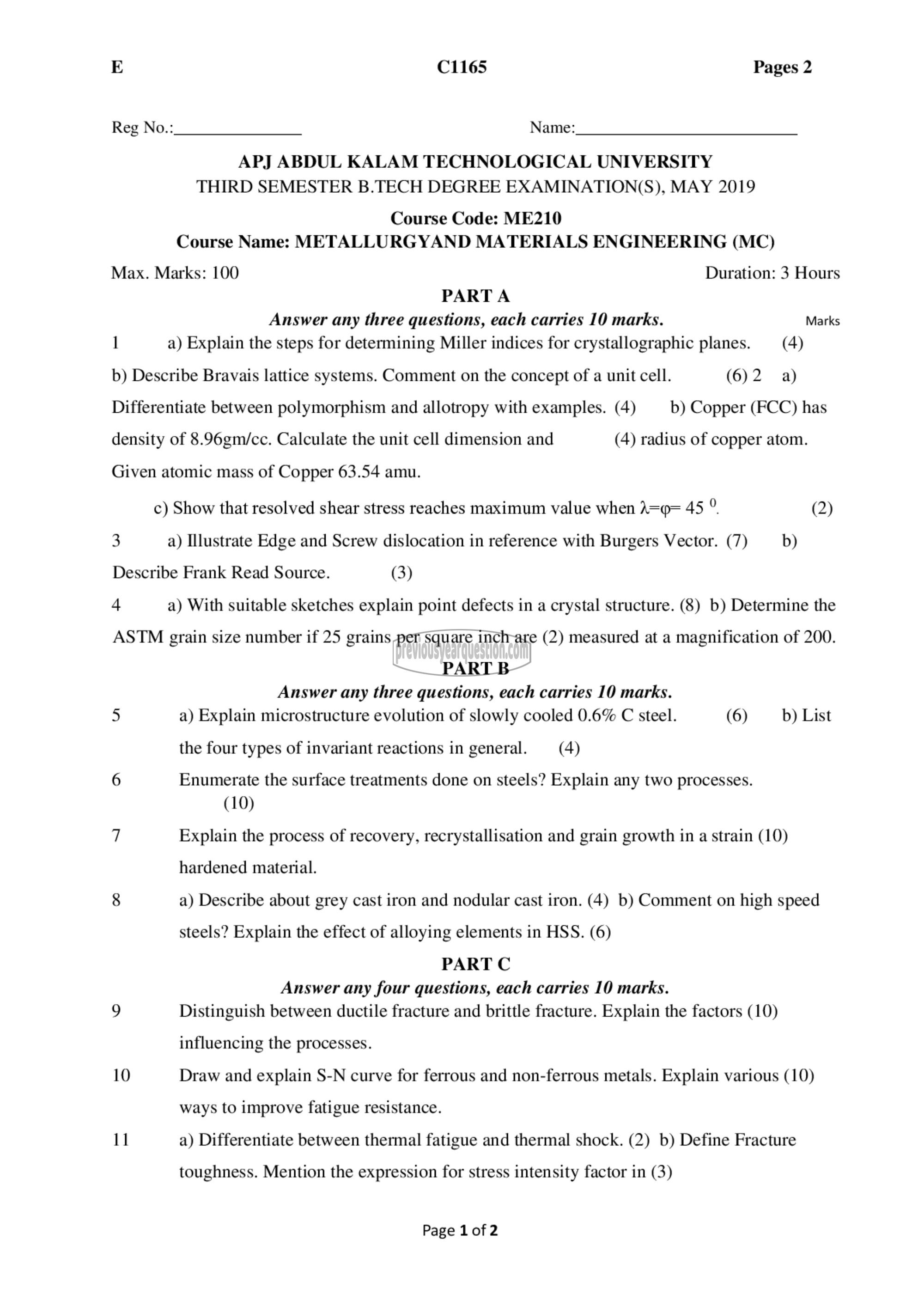 Question Paper - Metallurgy & Materials Engineering-1