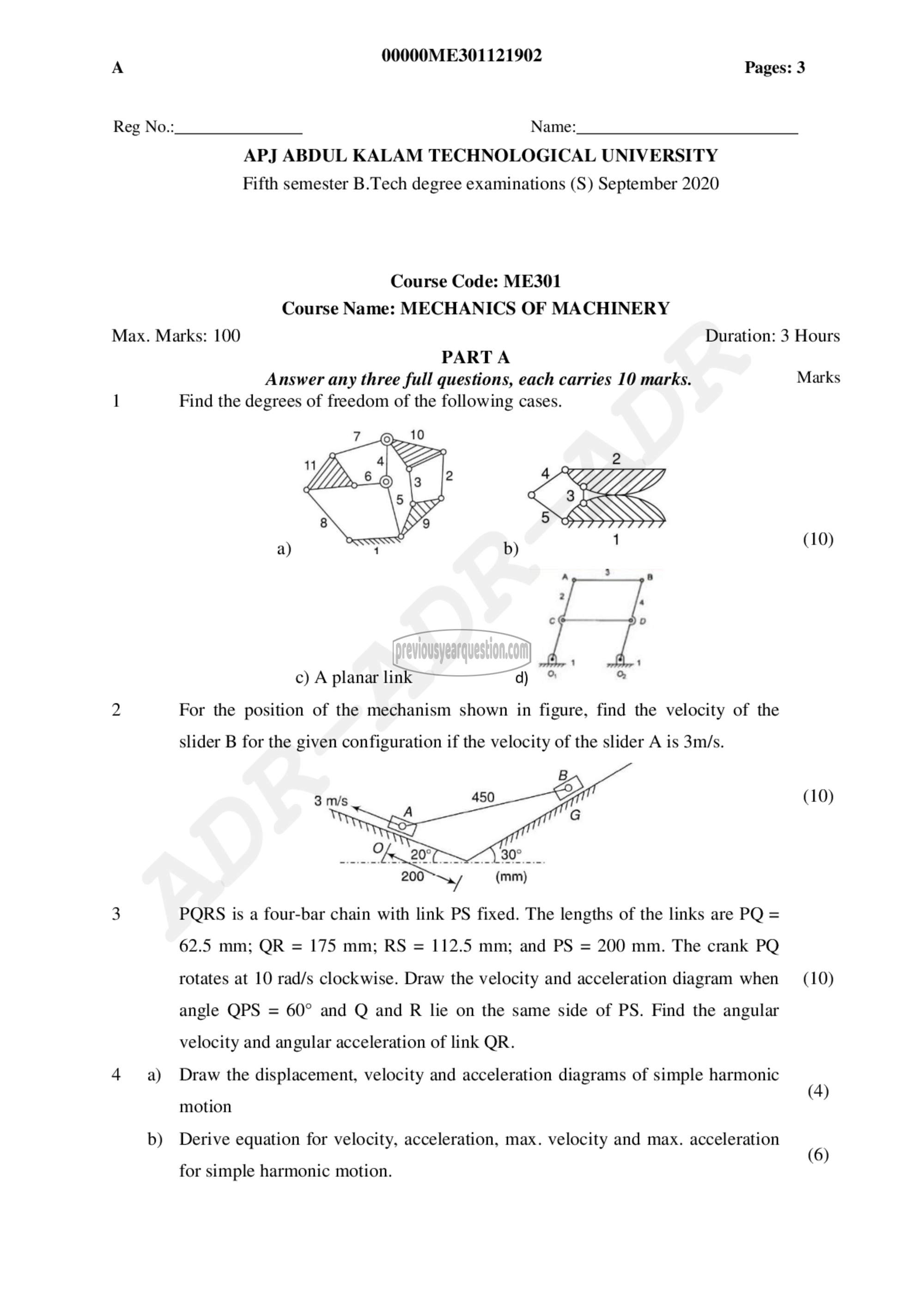 Question Paper - Mechanics of Machinery-1