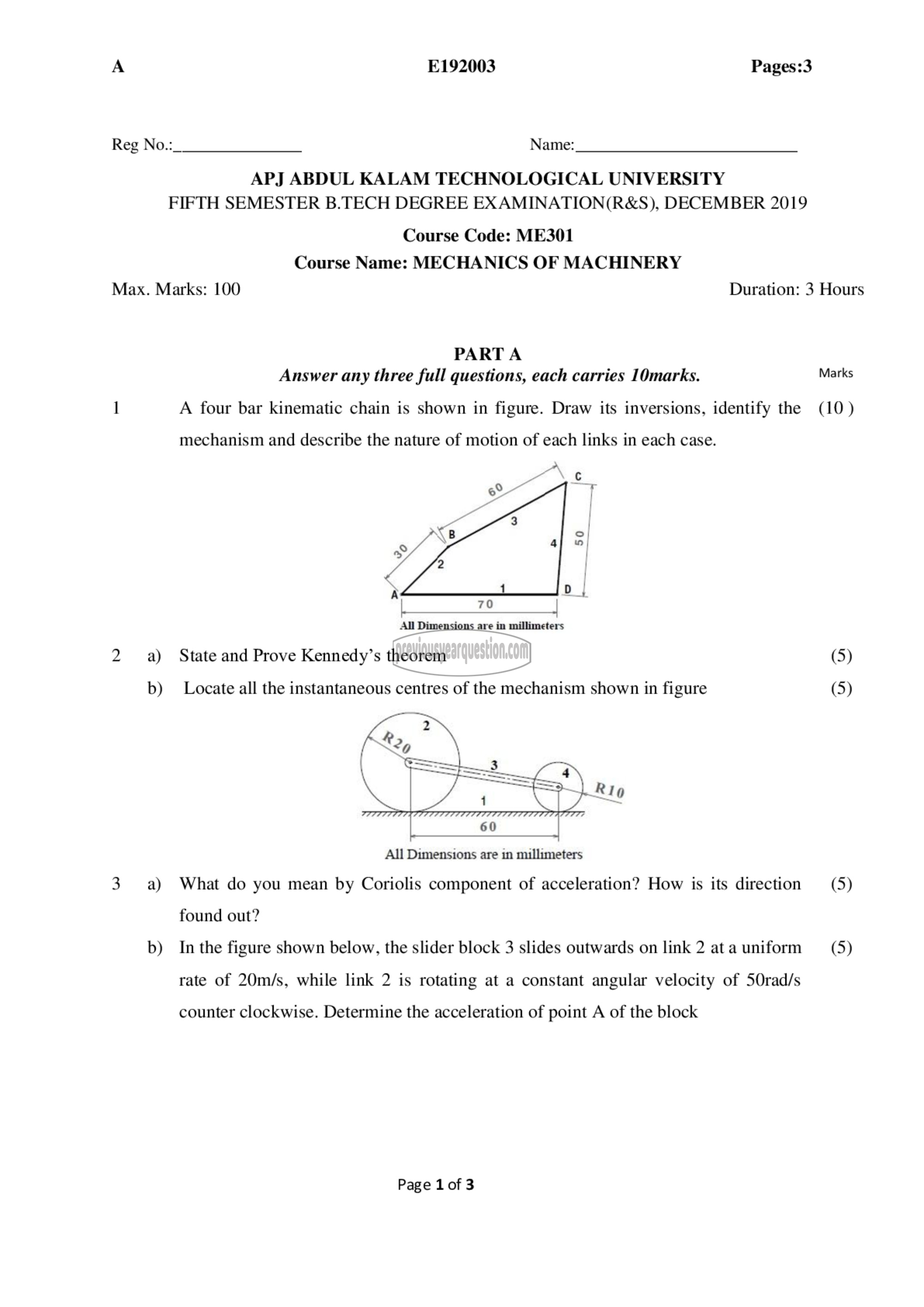 Question Paper - Mechanics of Machinery-1