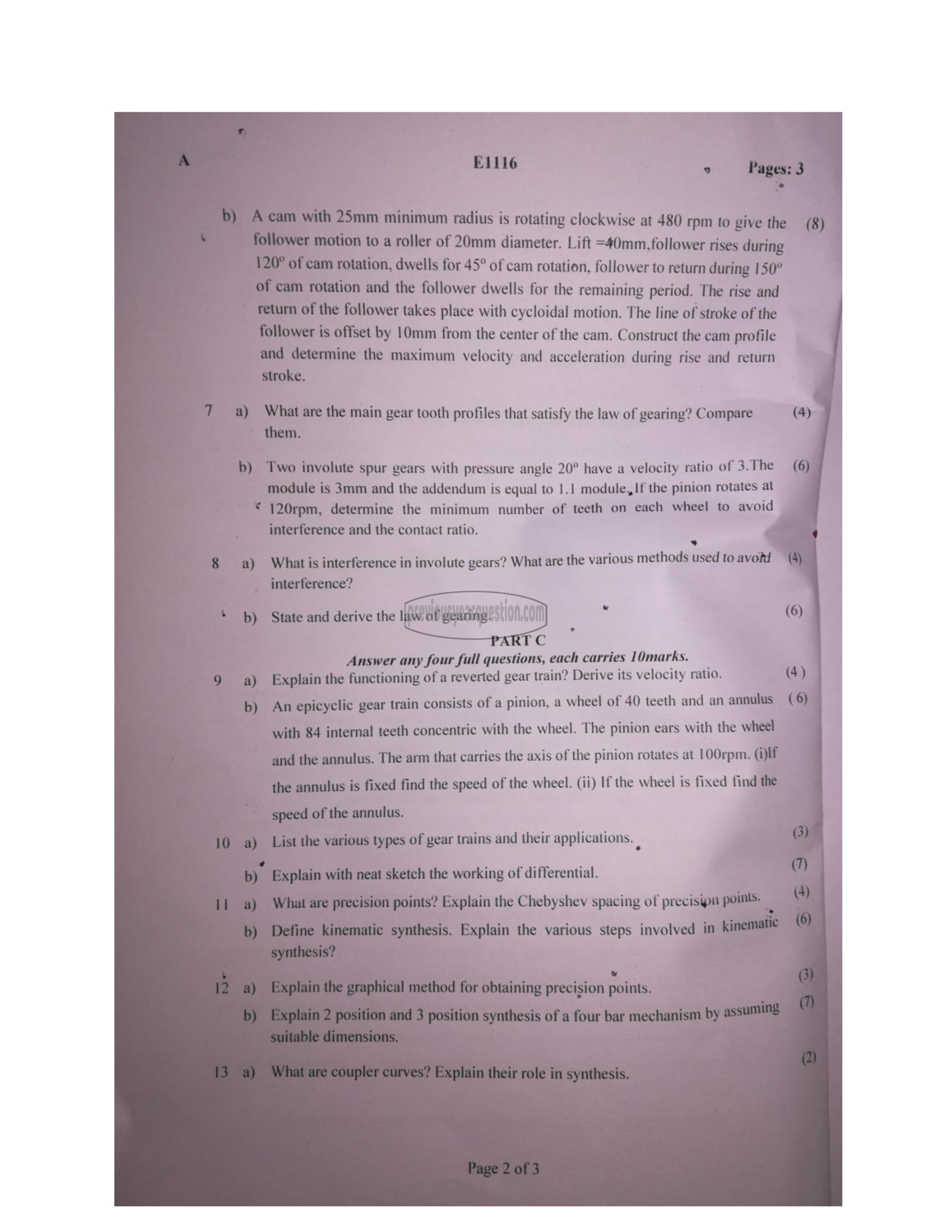 Question Paper - Mechanics of Machinery-2