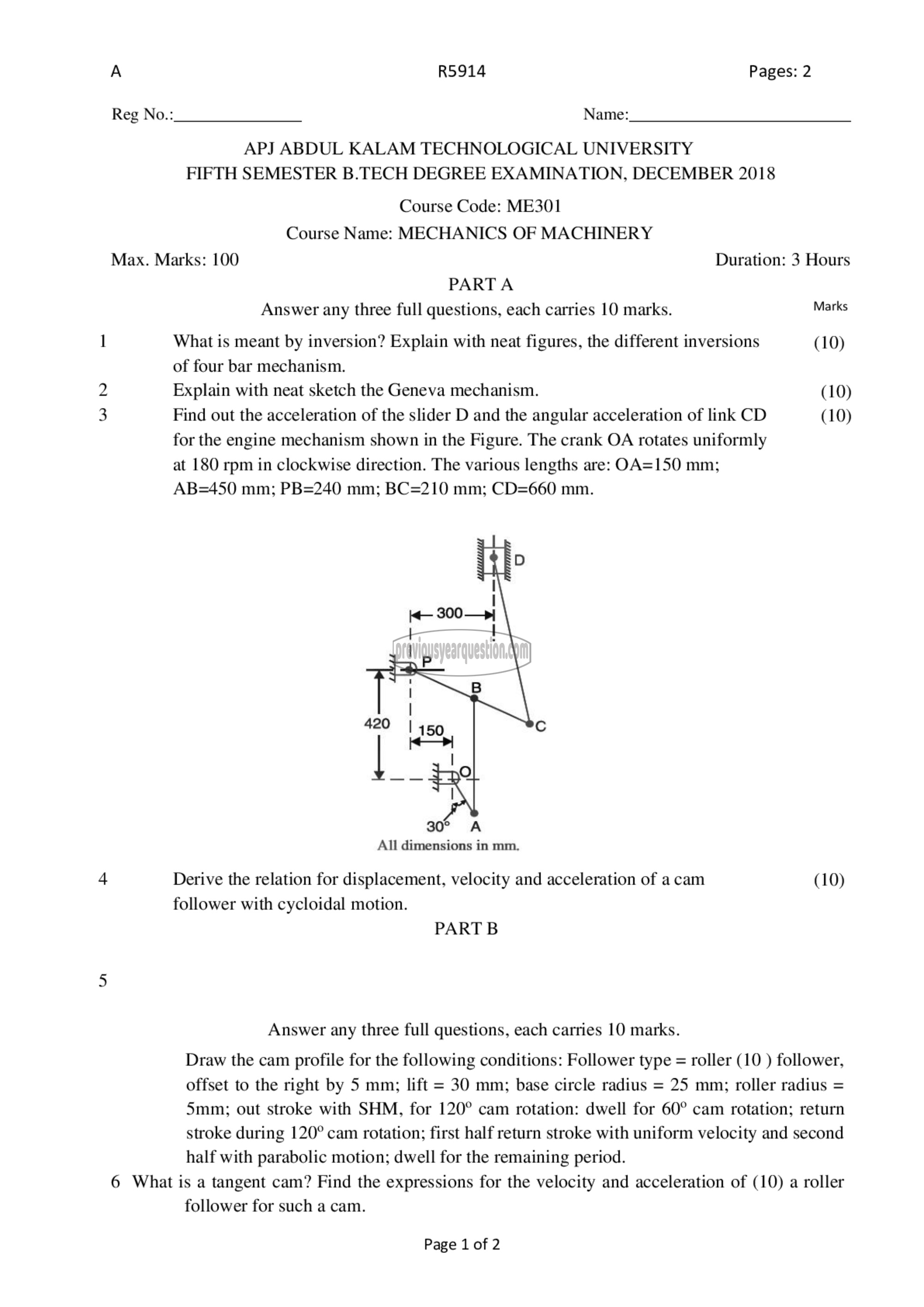 Question Paper - Mechanics of Machinery-1