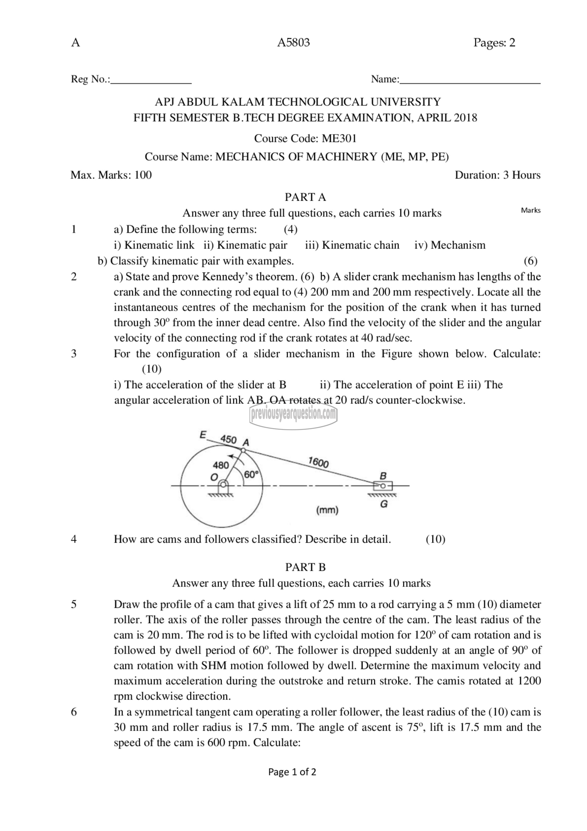 Question Paper - Mechanics of Machinery-1