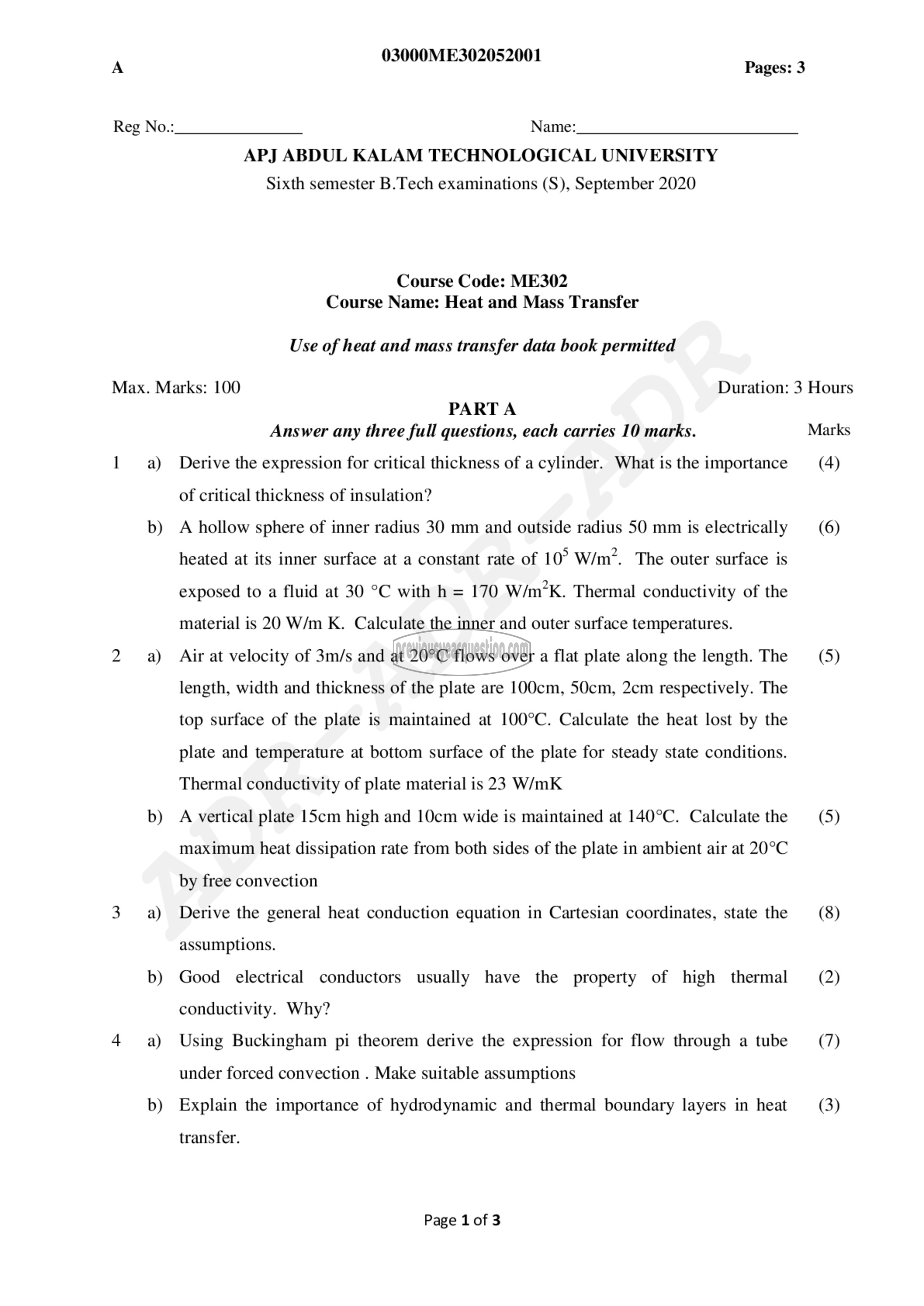 Question Paper - Heat & Mass Transfer-1