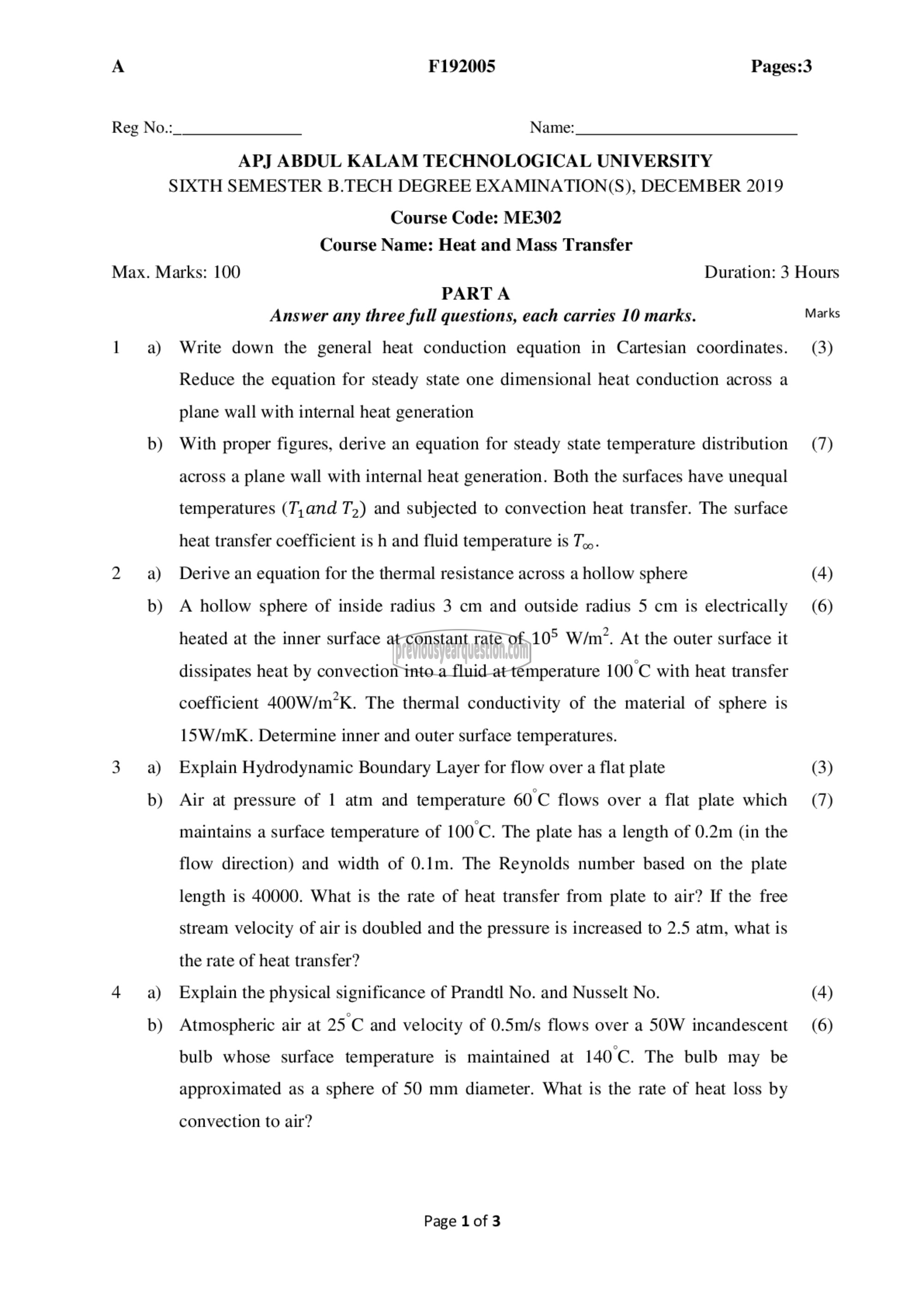 Question Paper - Heat & Mass Transfer-1