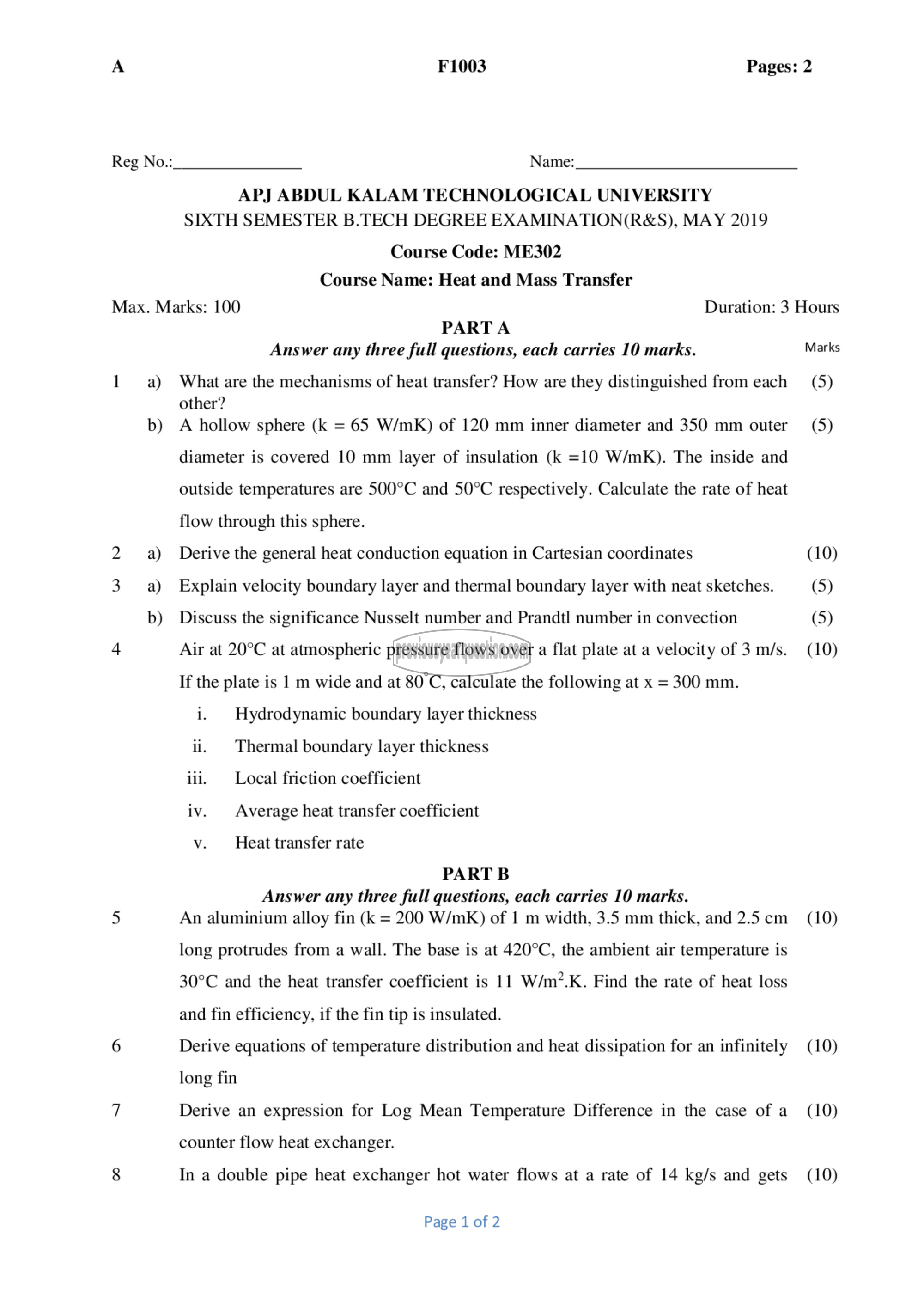 Question Paper - Heat & Mass Transfer-1