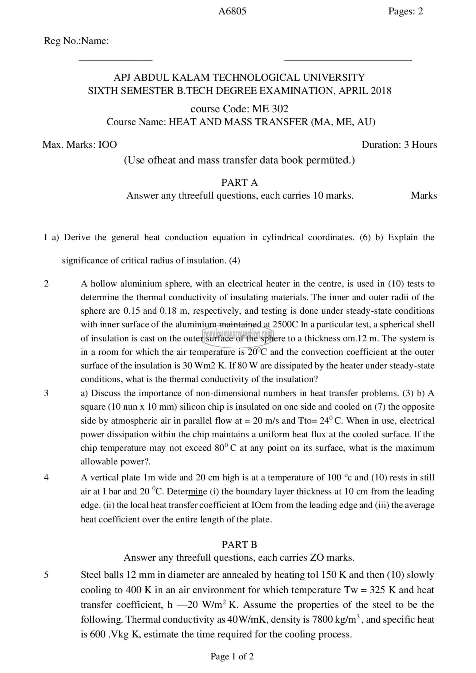 Question Paper - Heat & Mass Transfer-1