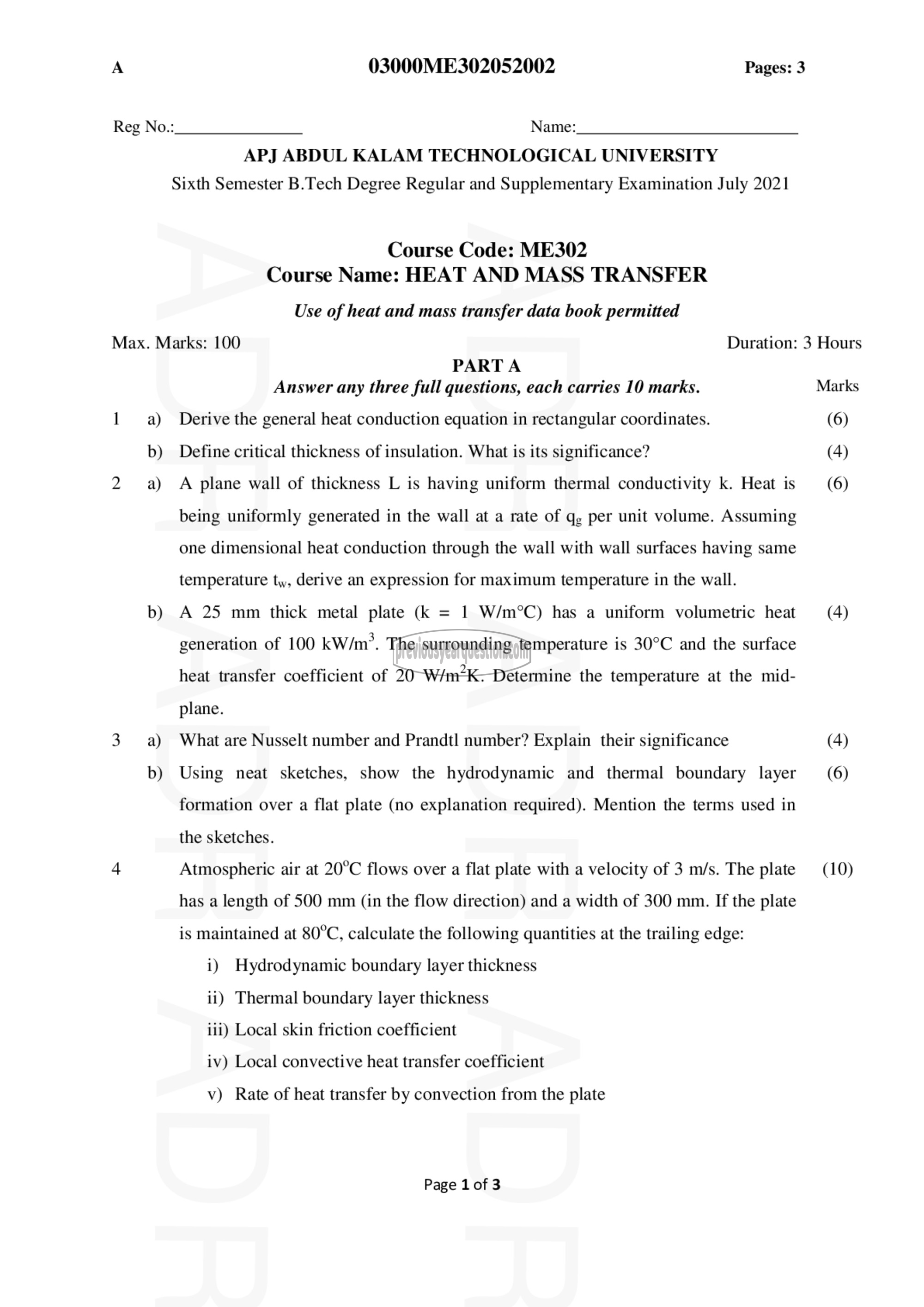 Question Paper - Heat & Mass Transfer-1