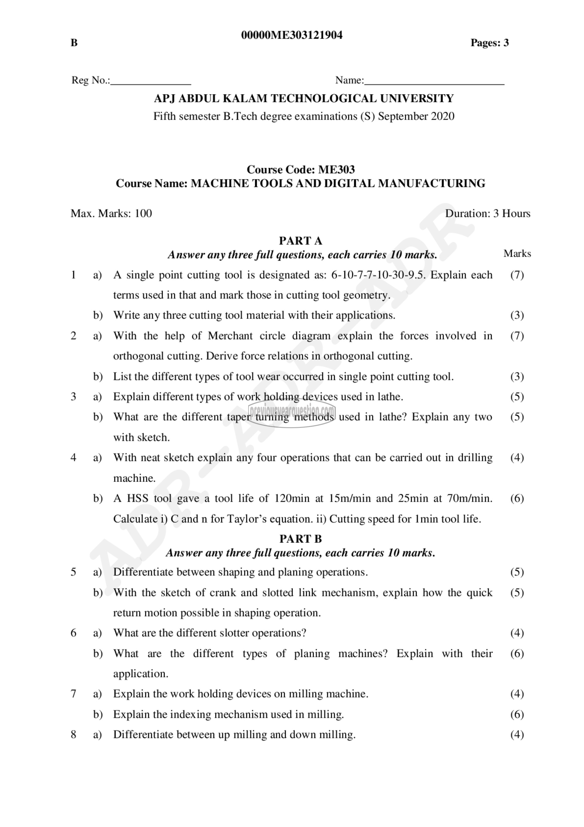 Question Paper - Machine Tools and Digital Manufacturing-1