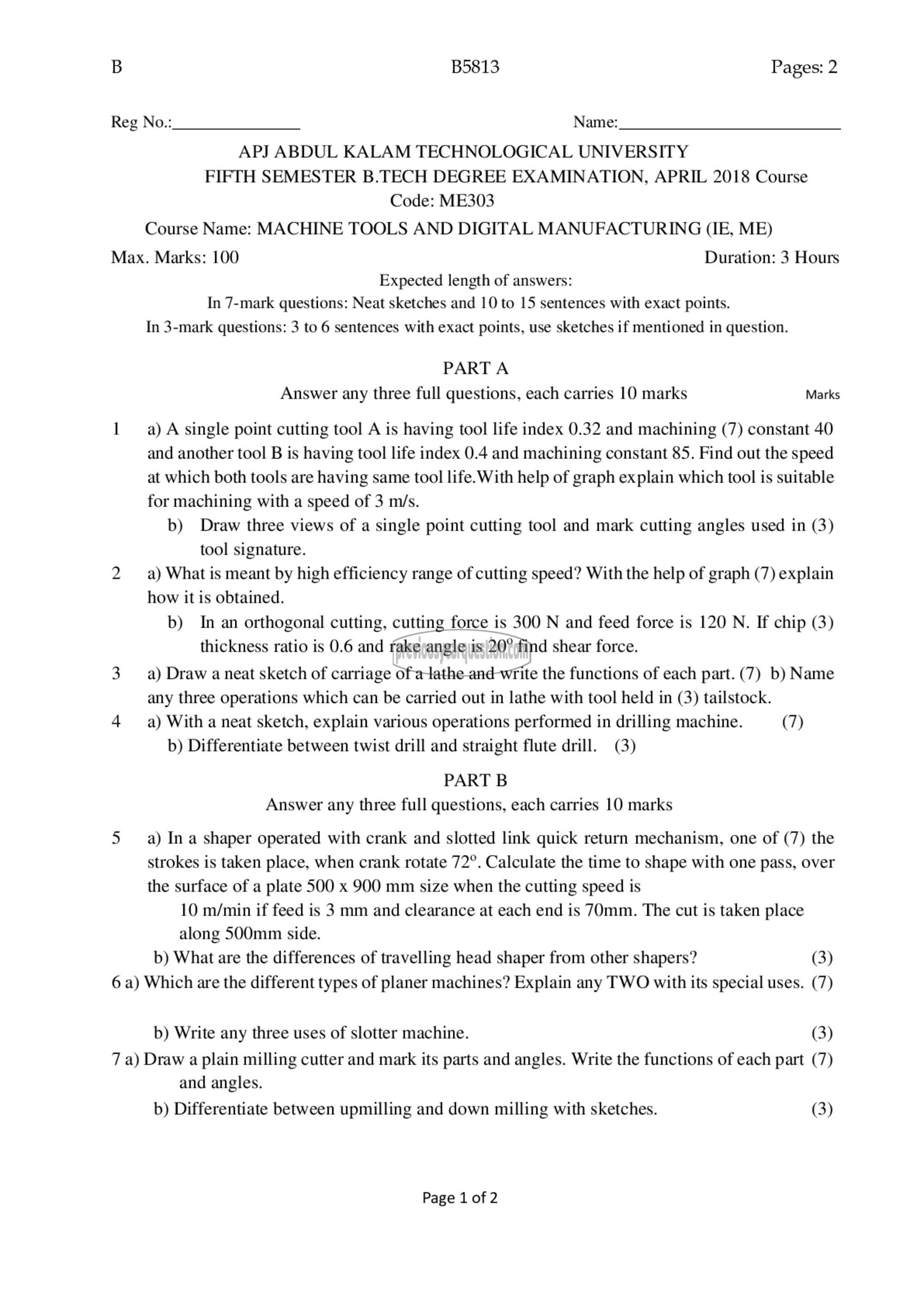 Question Paper - Machine Tools and Digital Manufacturing-1