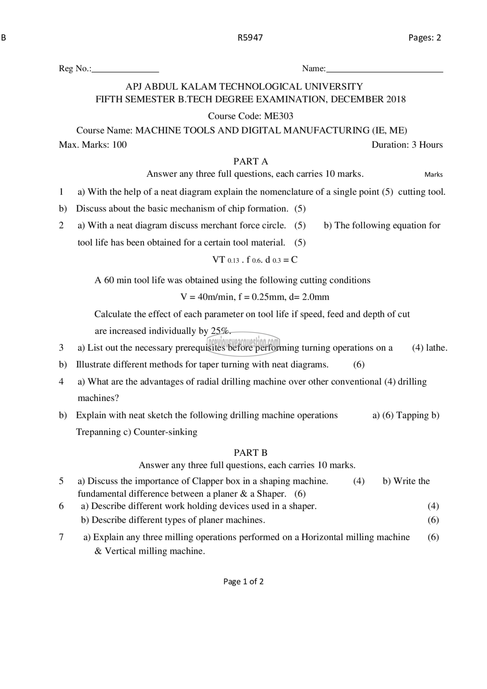 Question Paper - Machine Tools and Digital Manufacturing-1