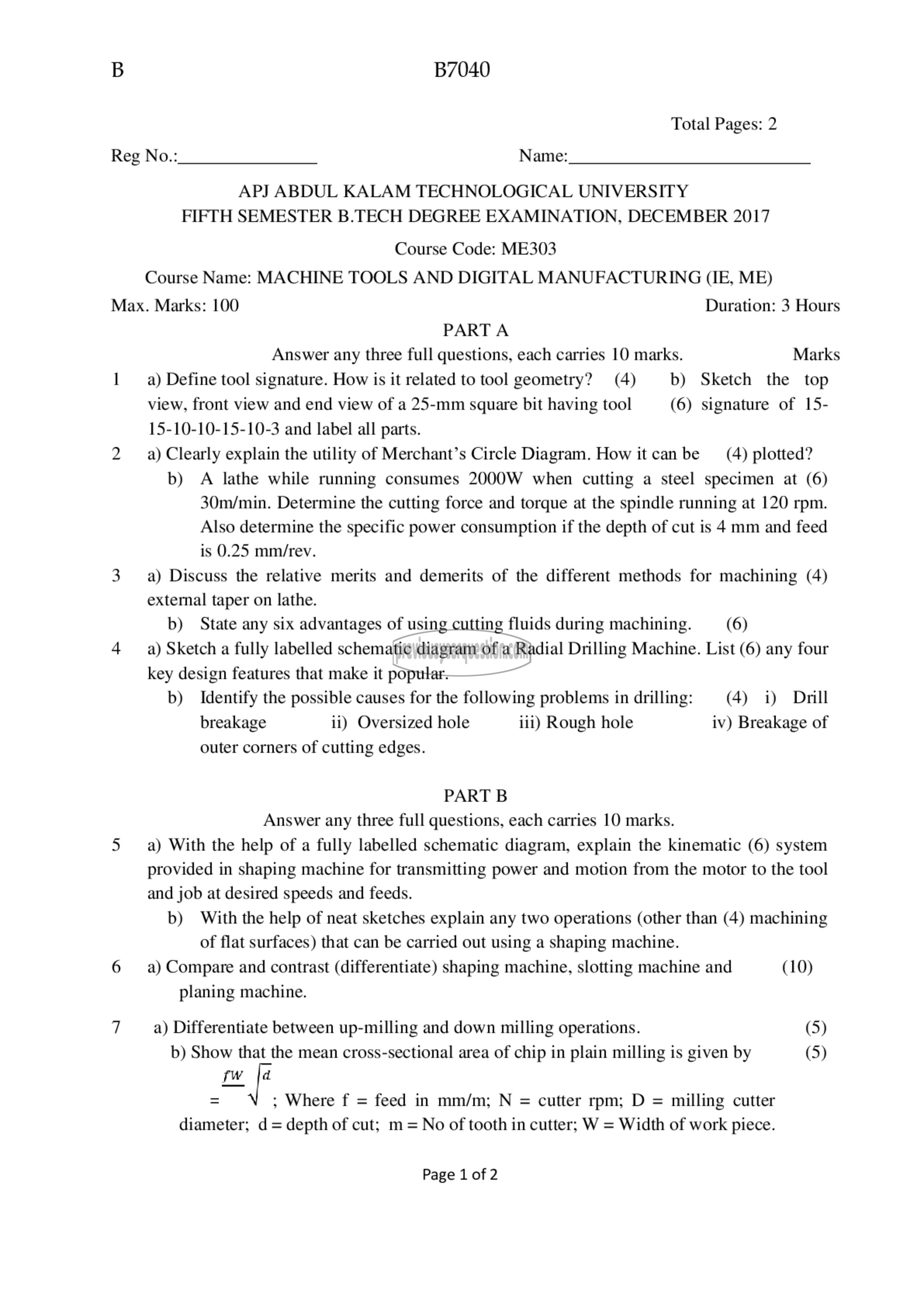 Question Paper - Machine Tools and Digital Manufacturing-1