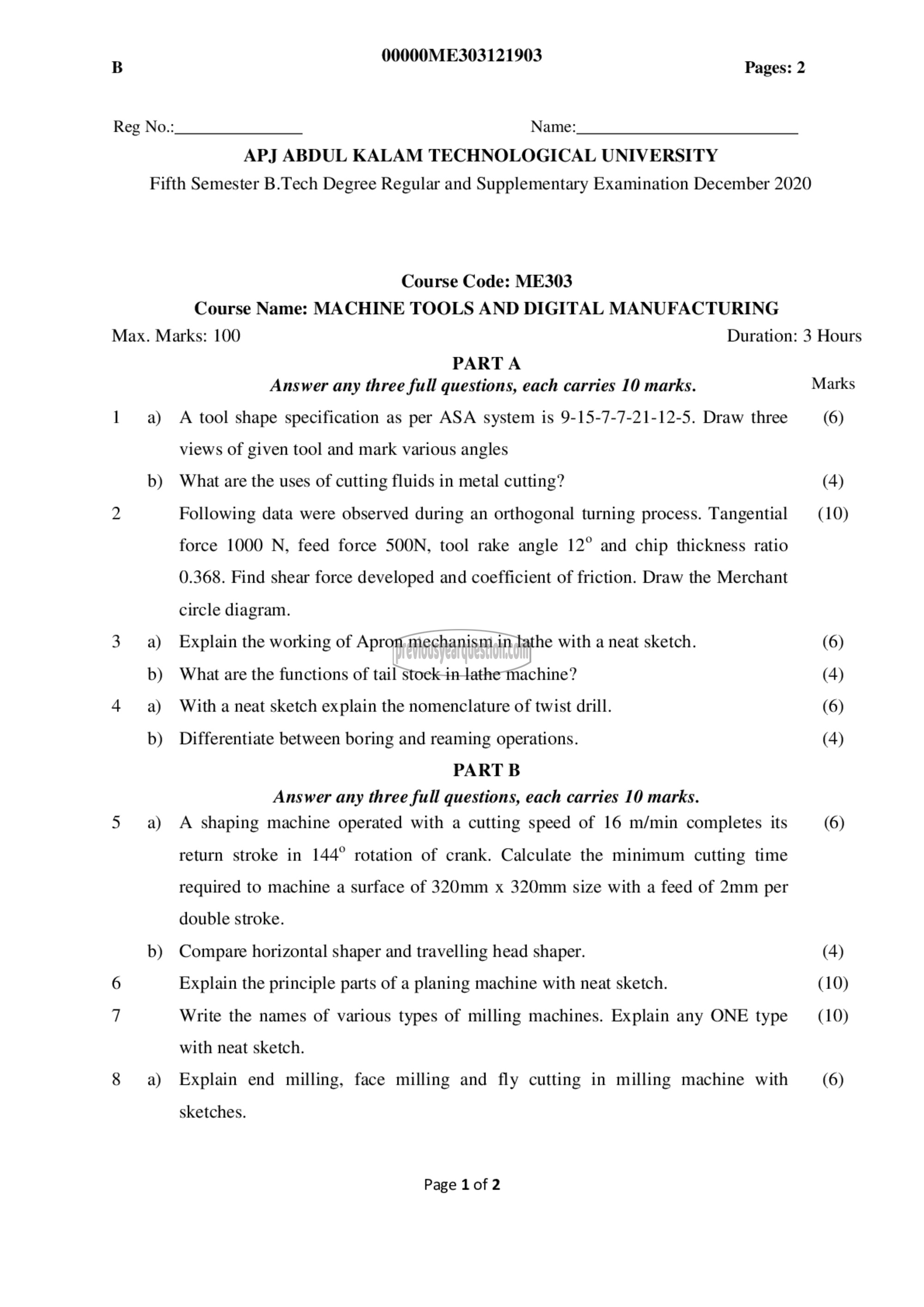 Question Paper - Machine Tools and Digital Manufacturing-1