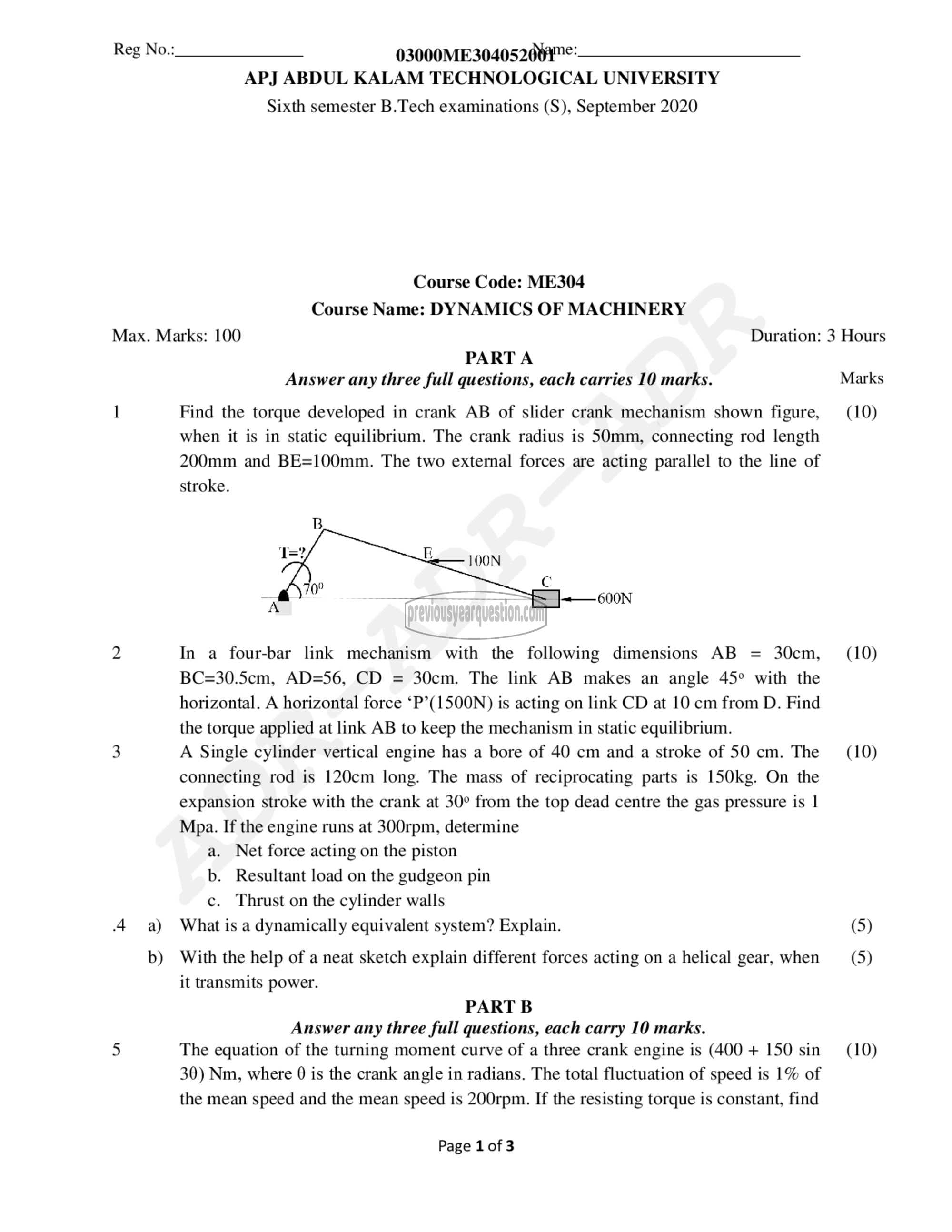 Question Paper - Dynamics of Machinery-1