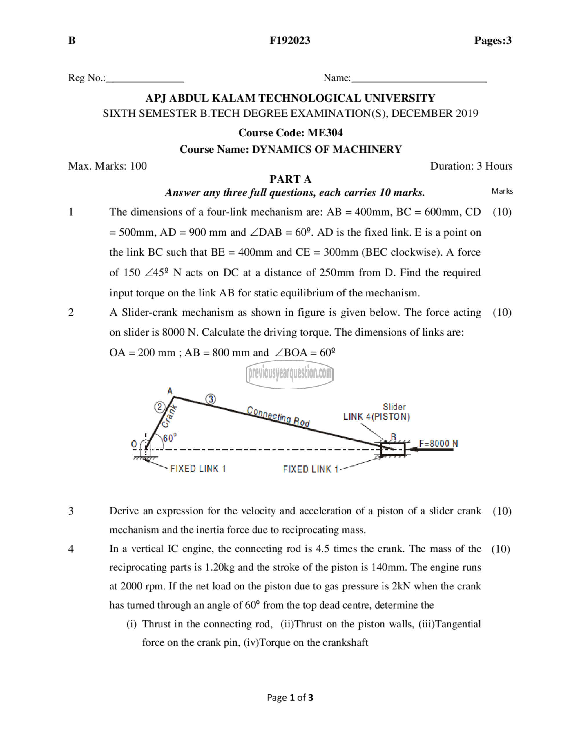 Question Paper - Dynamics of Machinery-1