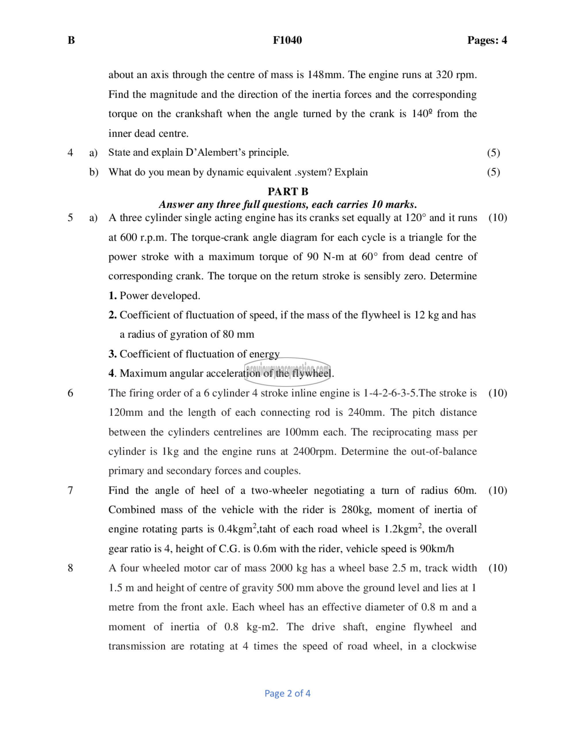 Question Paper - Dynamics of Machinery-2