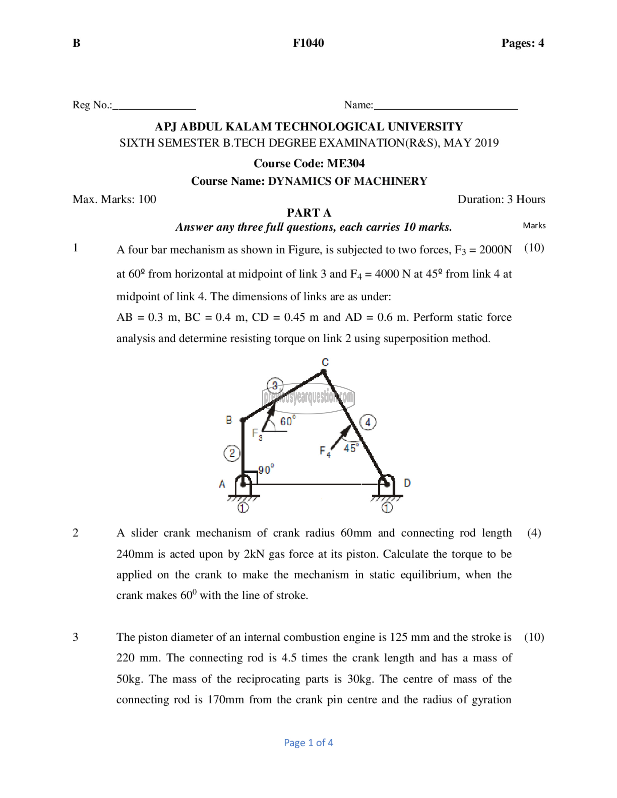 Question Paper - Dynamics of Machinery-1