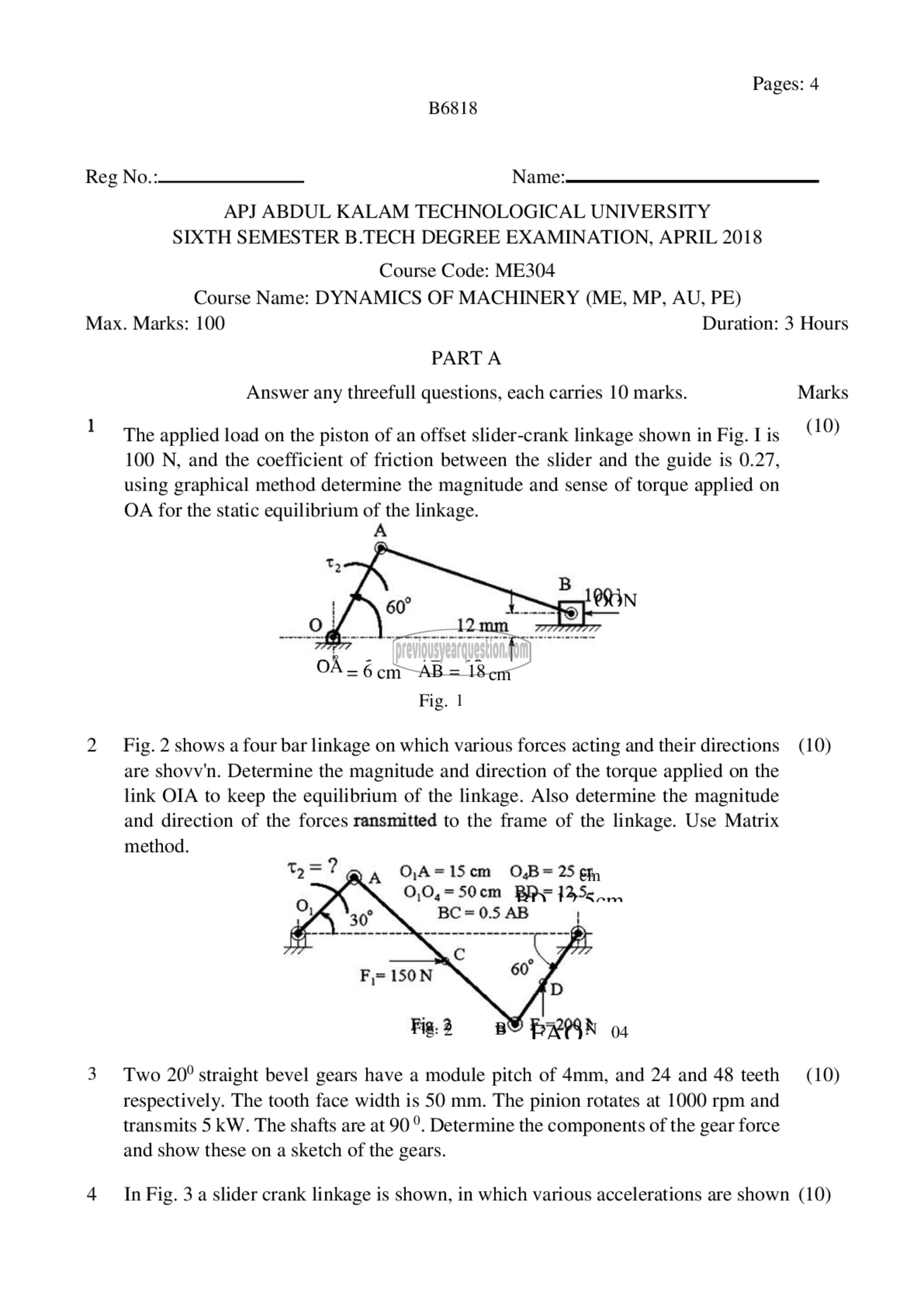 Question Paper - Dynamics of Machinery-1