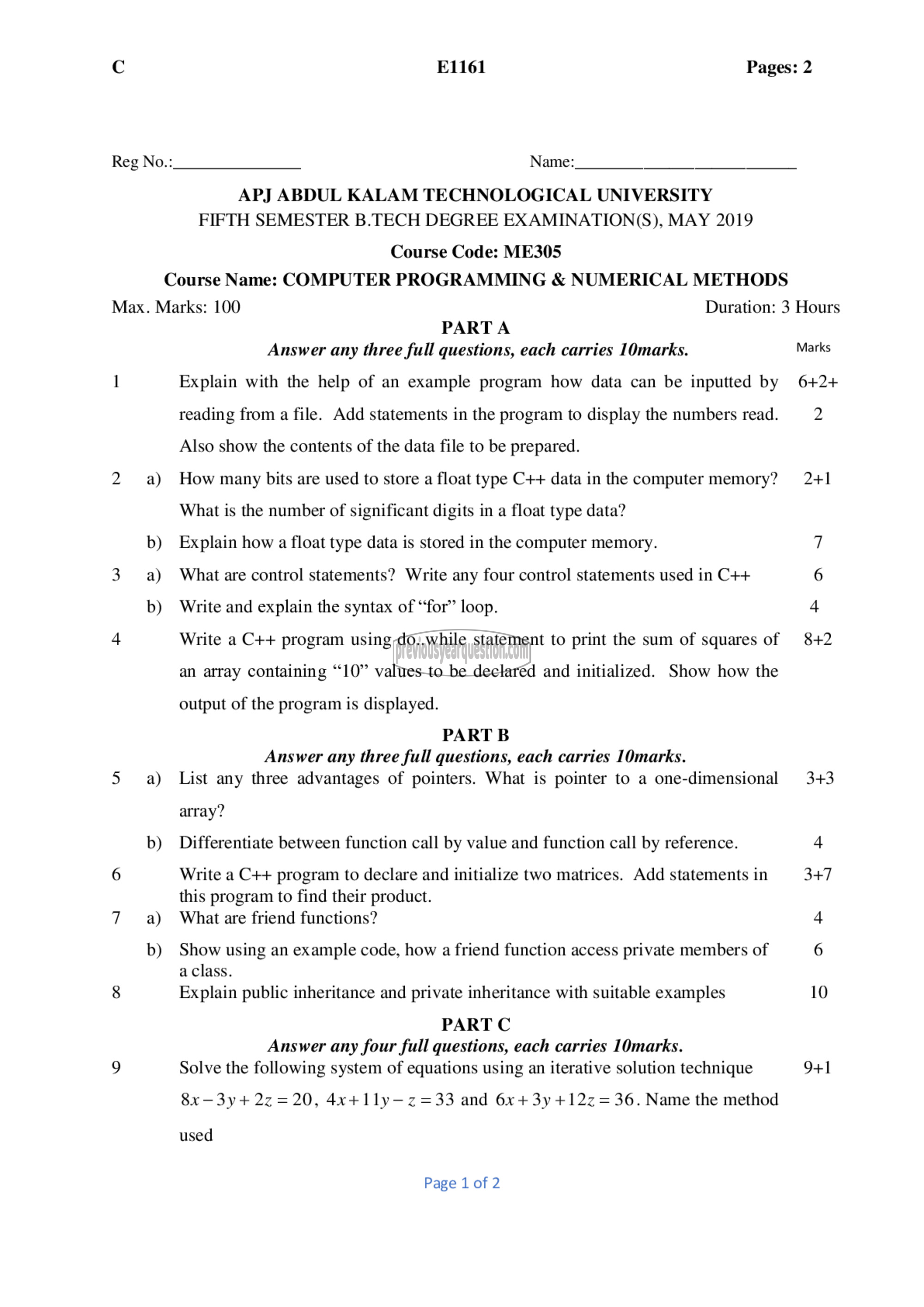 Question Paper - Computer Programming & Numerical Methods-1