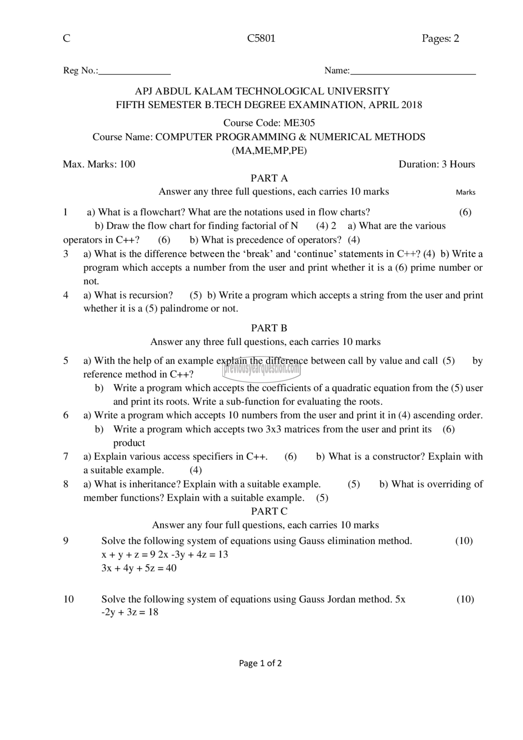 Question Paper - Computer Programming & Numerical Methods-1