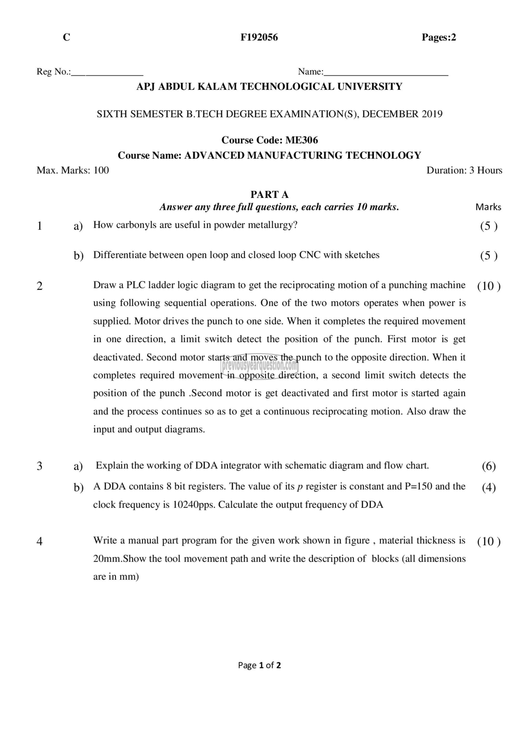 Question Paper - Advanced Manufacturing Technology-1