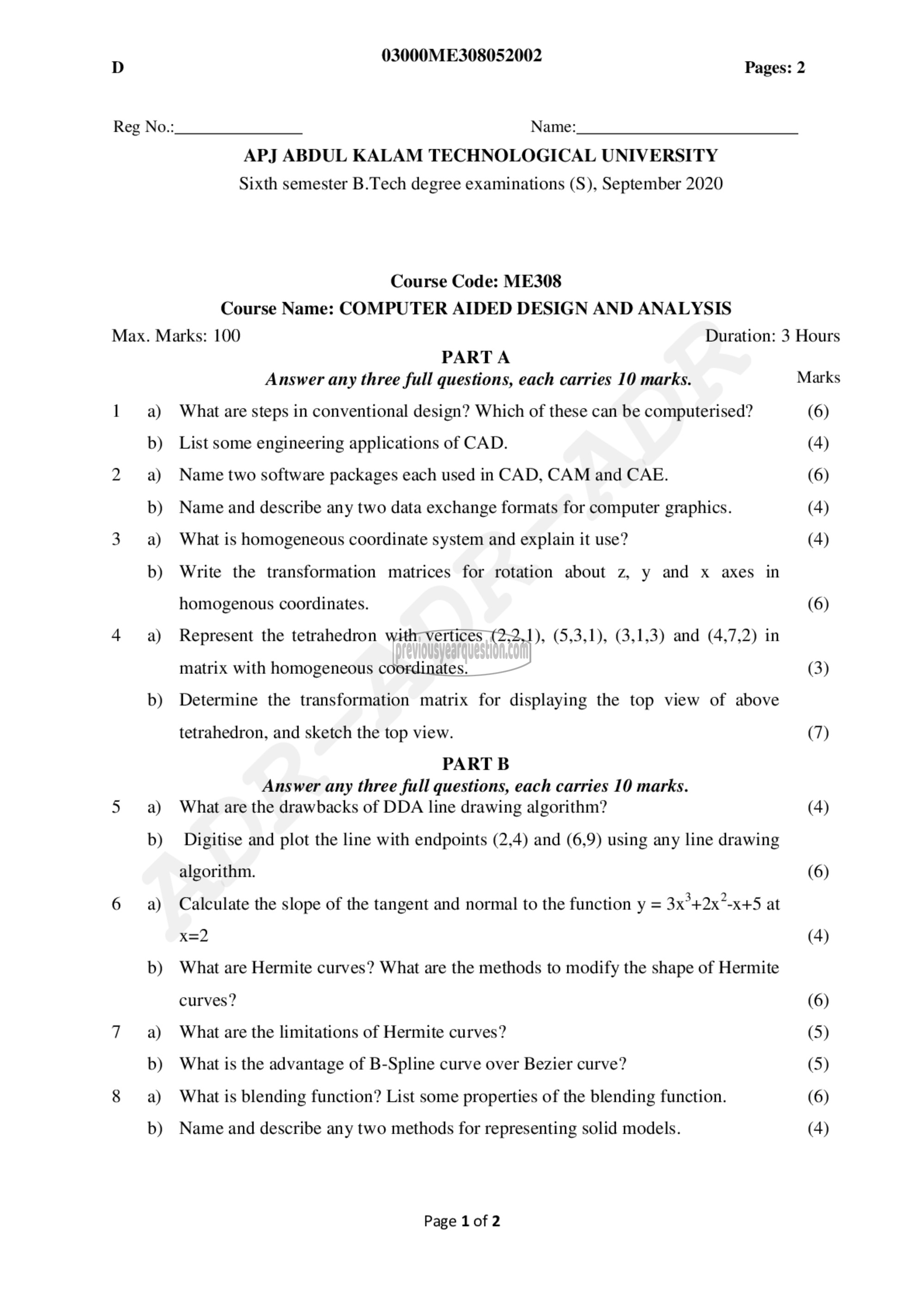 Question Paper - Computer Aided Design and Analysis-1