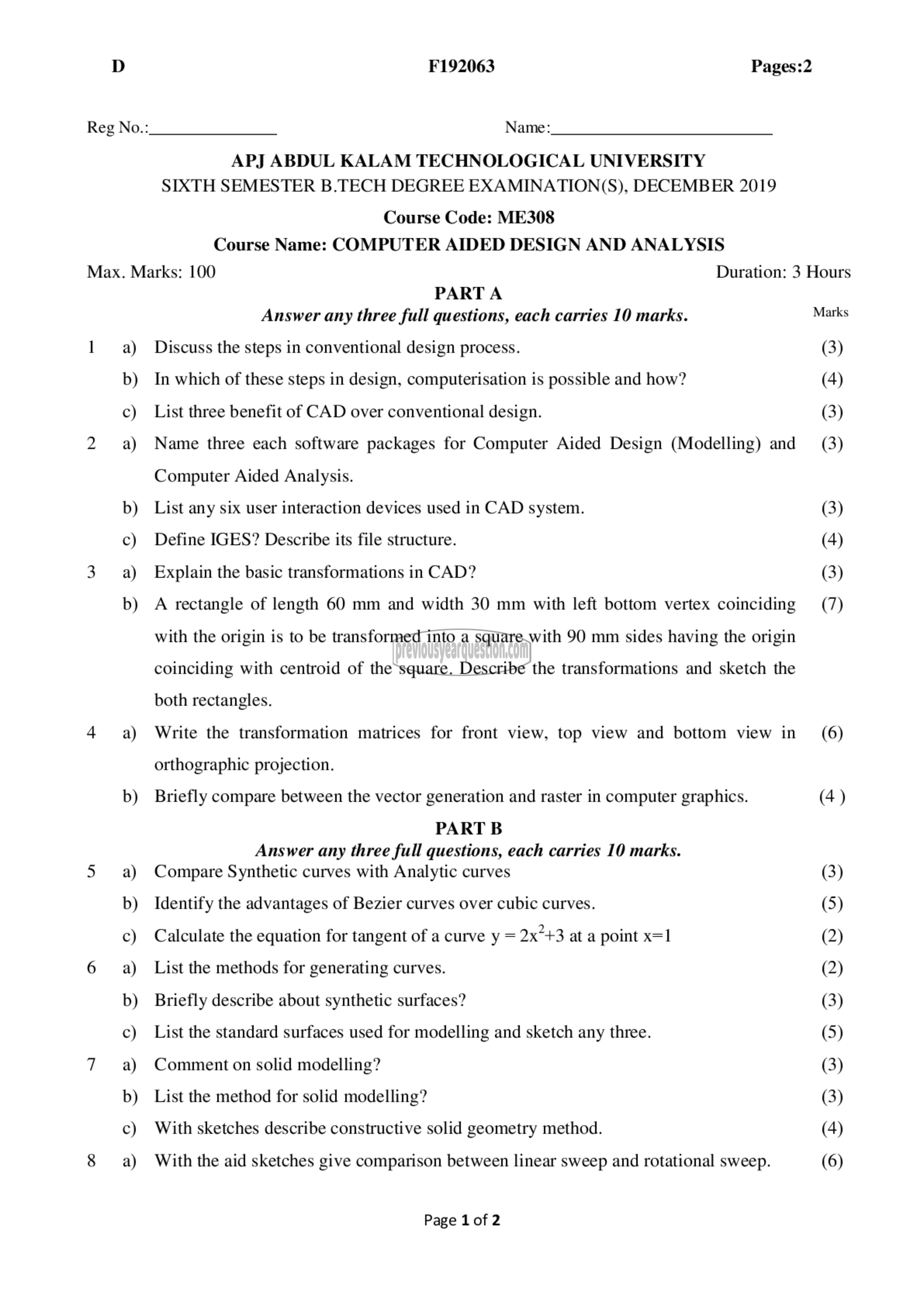 Question Paper - Computer Aided Design and Analysis-1