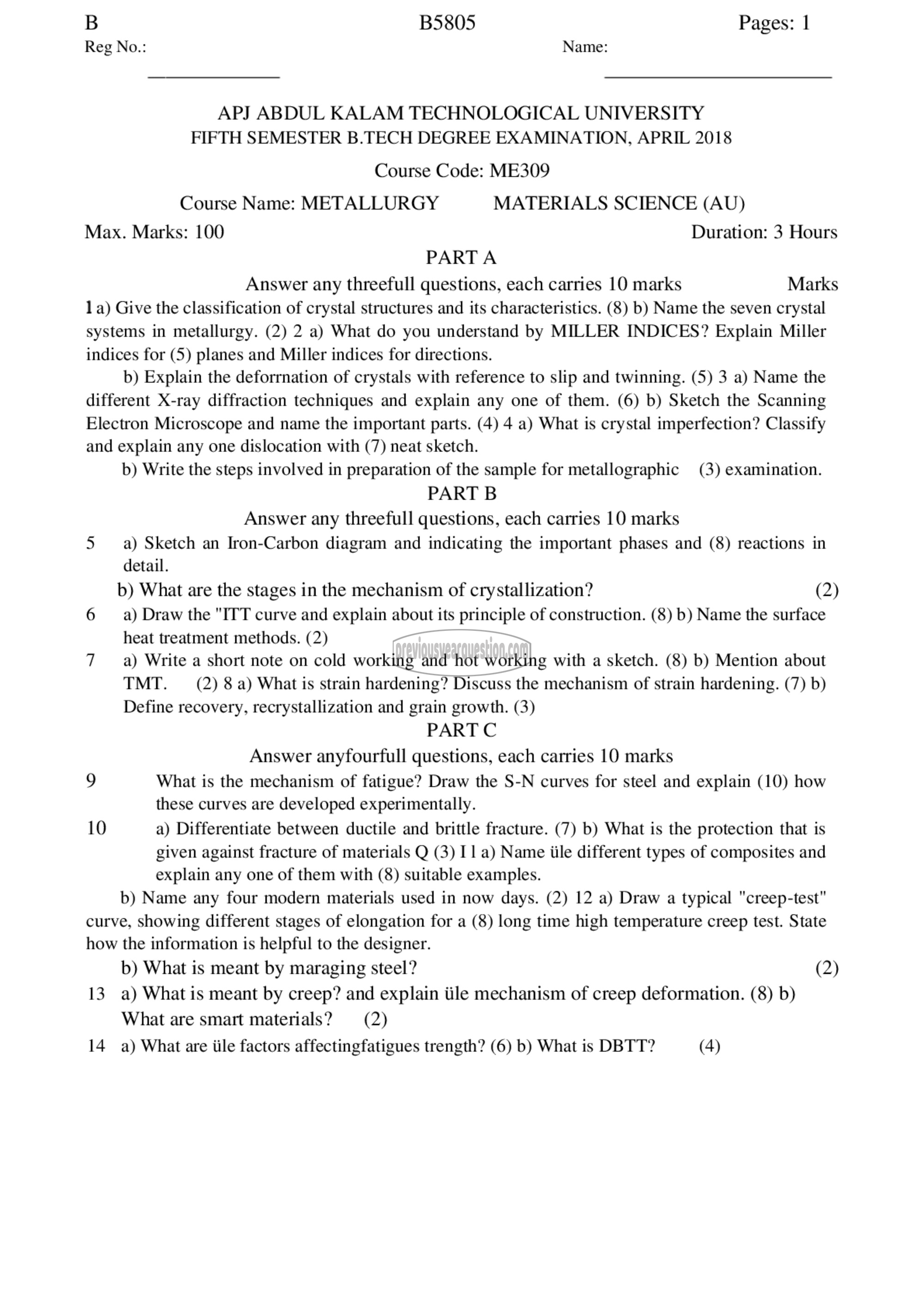 Question Paper - Metallurgy & Material Science-1