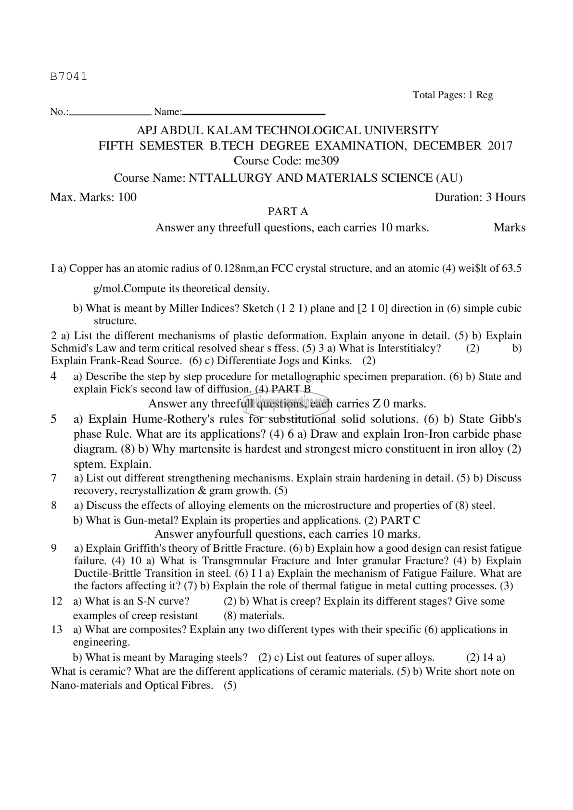 Question Paper - Metallurgy & Material Science-1