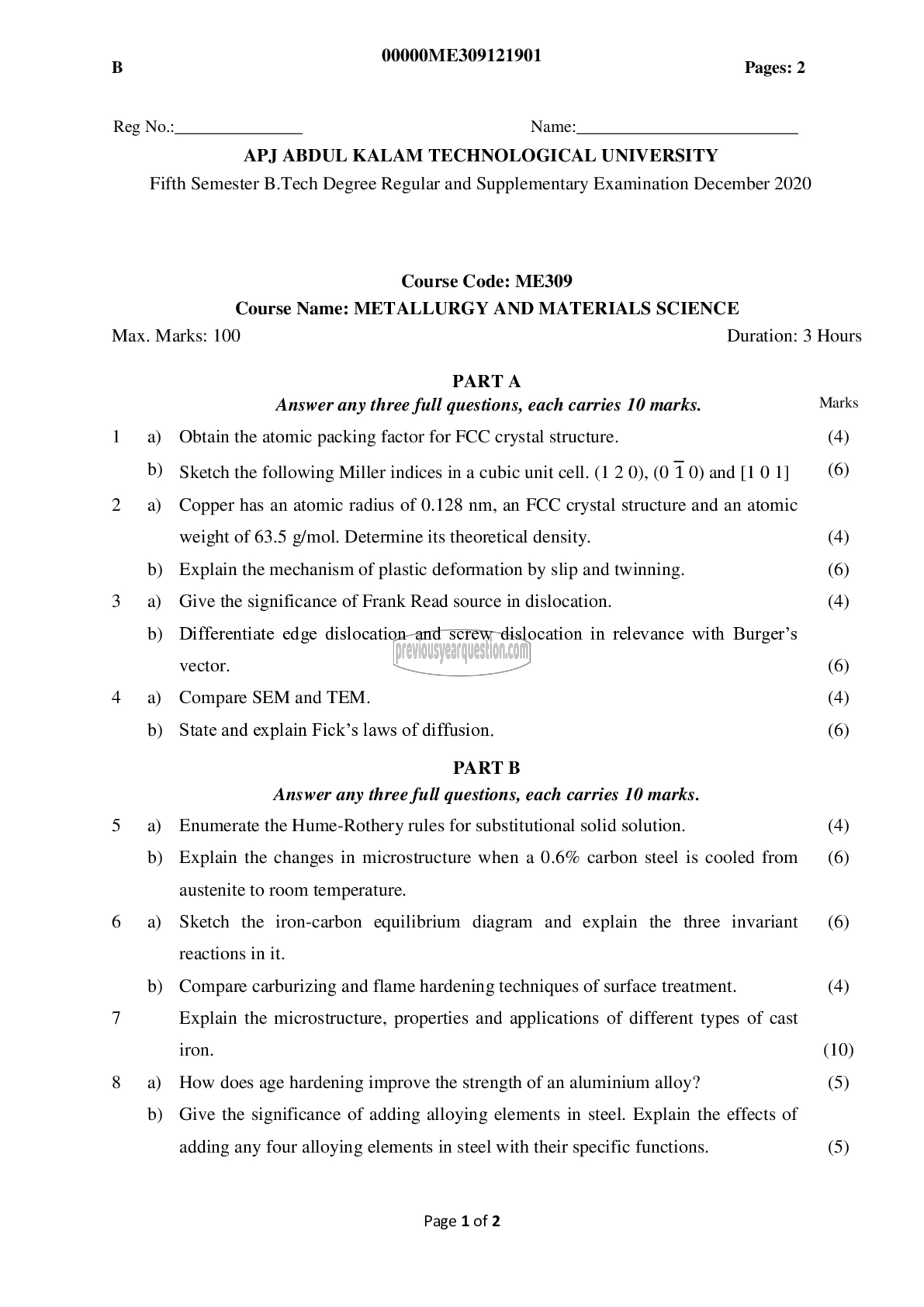 Question Paper - Metallurgy & Material Science-1