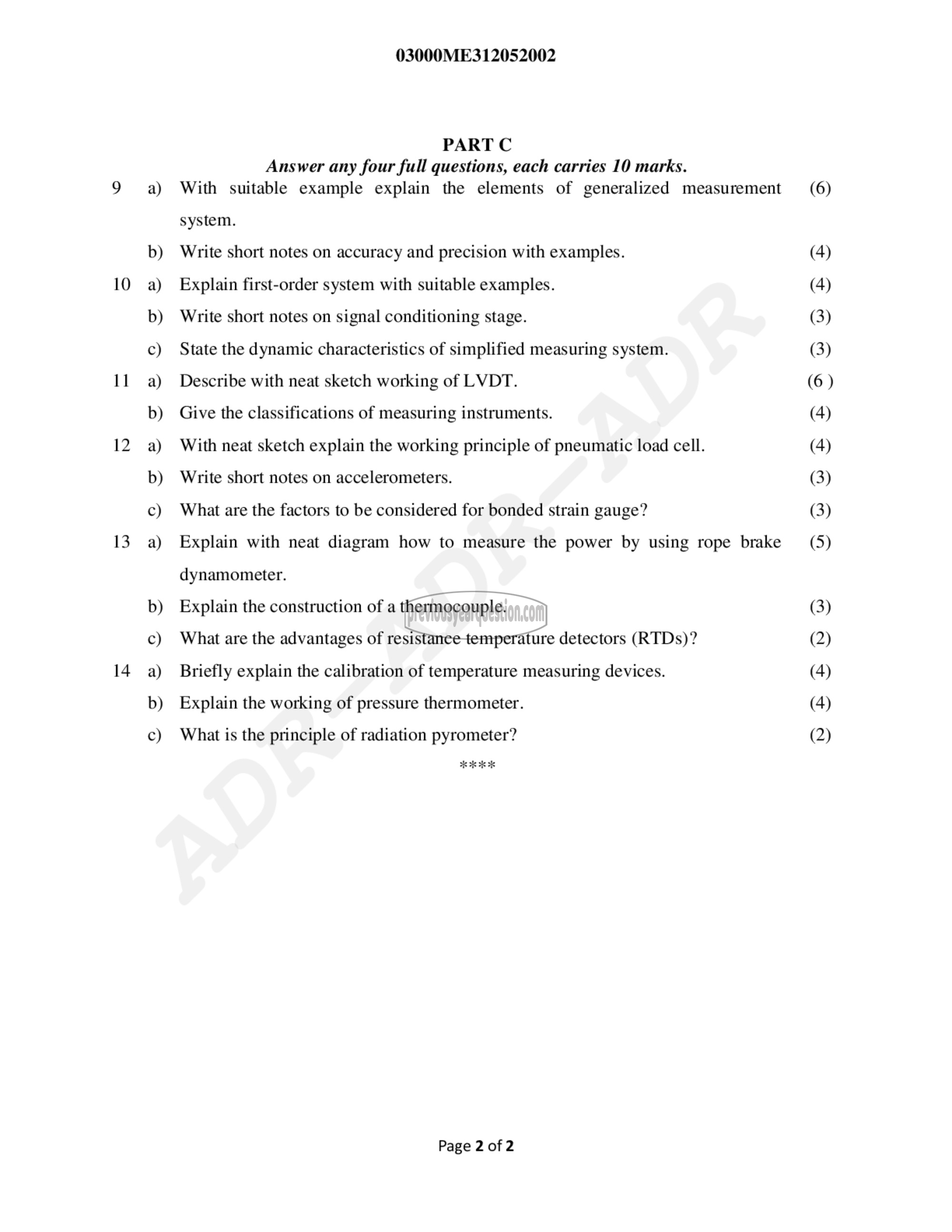 Question Paper - Metrology and Instrumentation-2