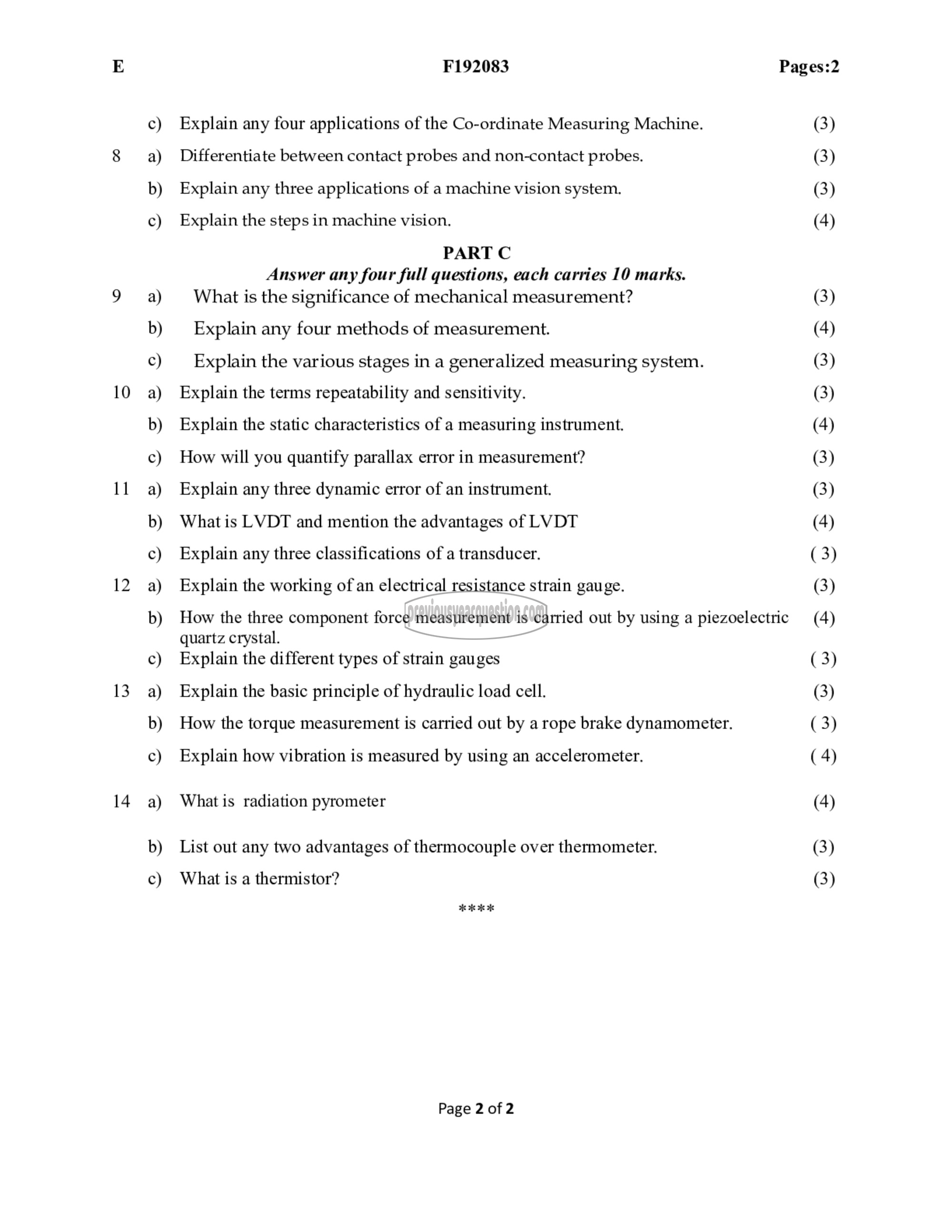 Question Paper - Metrology and Instrumentation-2